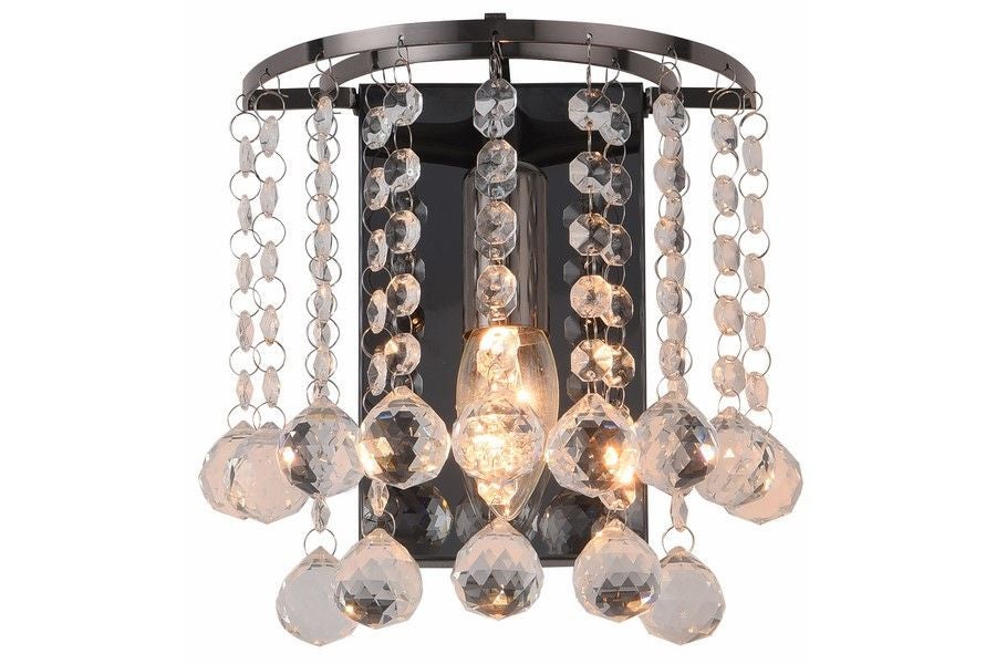 Kinkiet ścienny London Crystal czarny 1xE14x40W szkło kryształowe wym: 19 x 18 x 12 cm metal IP20 Reality