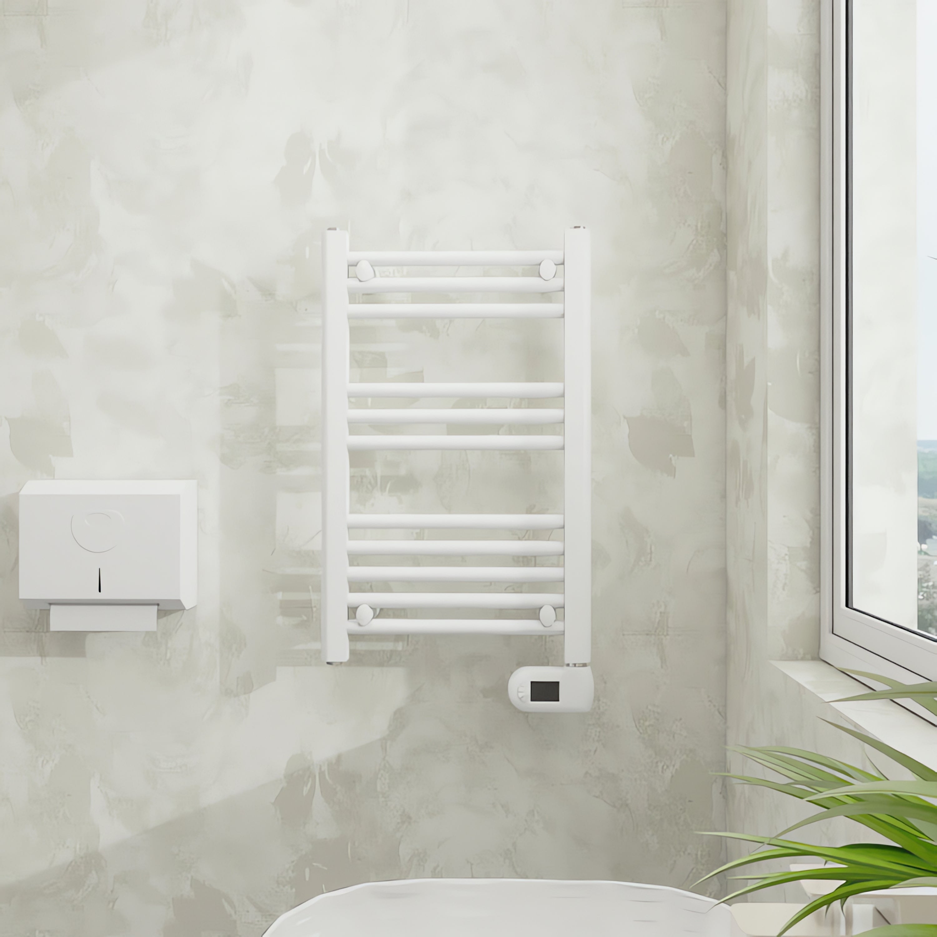 AICA Sèche-Serviette Électrique 1130x500mm Blanc 500W - Radiateur Salle De Bain Avec 6 Modes Et Écran LCD