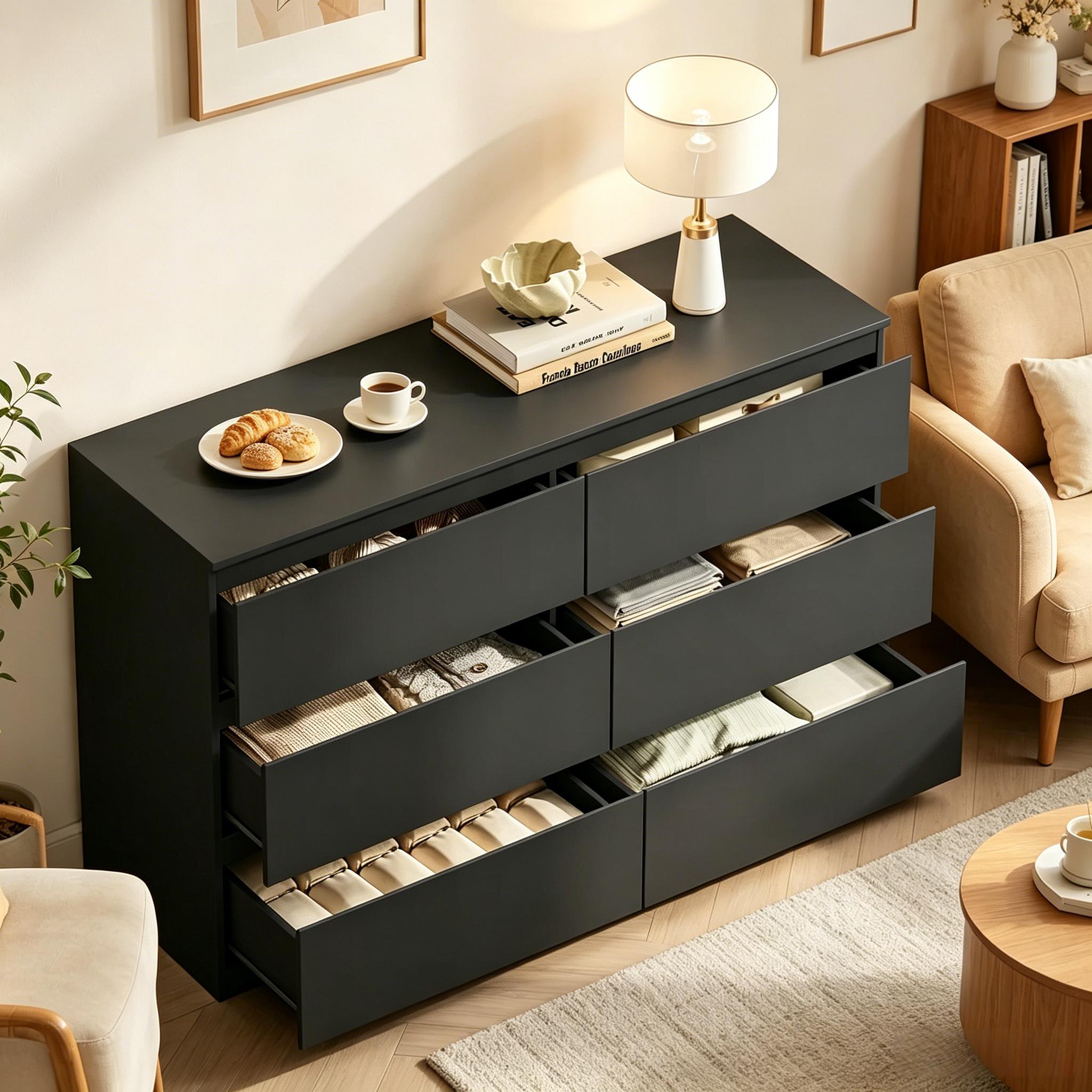 Buffet de cuisine, 120 × 40 × 75 cm, avec 6 tiroirs, bois, noir | Leroy ...