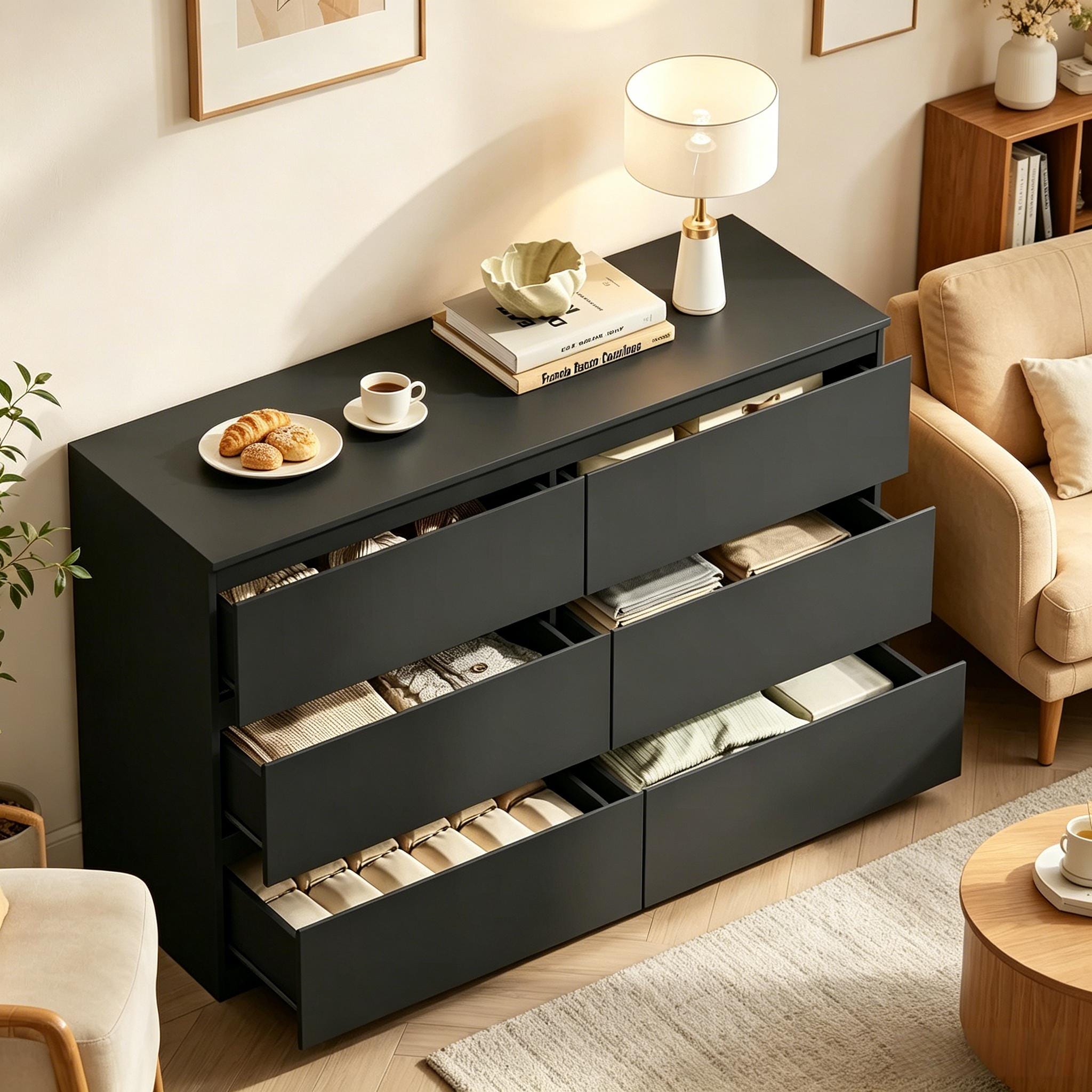 Deviantart Buffet Buffet de cuisine, 120 × 40 × 75 cm, avec 6 tiroirs, bois, noir | Leroy ...