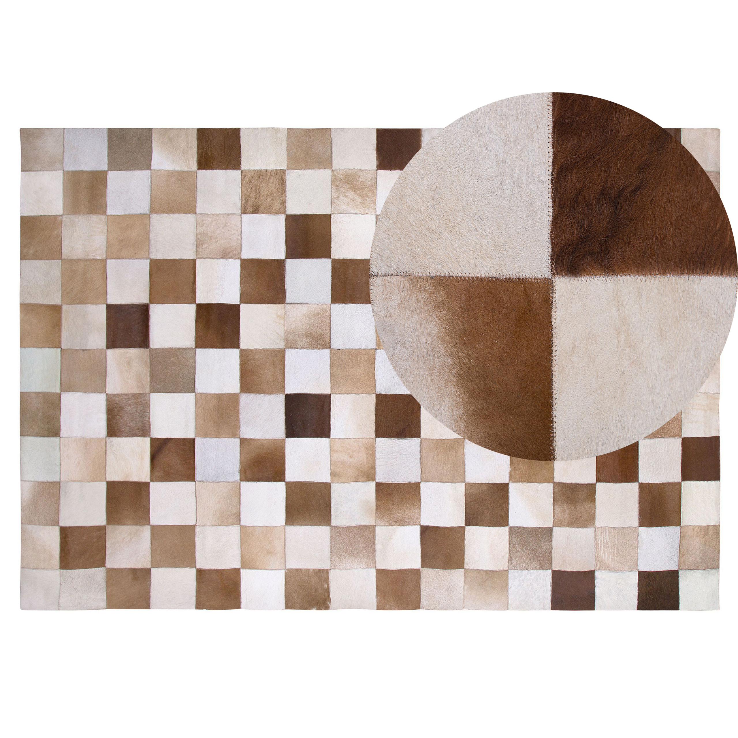 Beliani alfombra de piel de vaca marrón/beige 140 x 200 cm solmaz