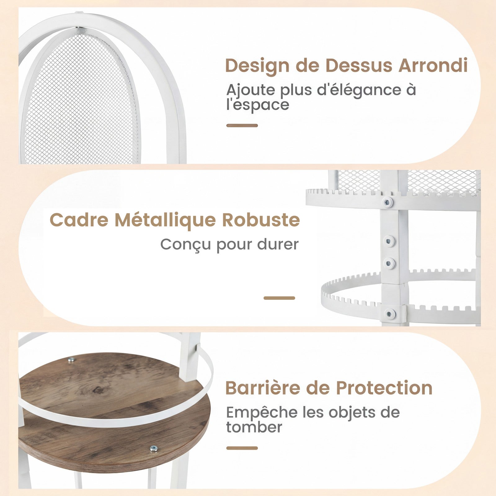 Support de Bijoux sur Pied Rotatif à 360° , Présentoir à Bijoux avec Porte-Boucles d'Oreilles, Colliers et 3 Étagères, Arbre de Rangement, Gris - 2