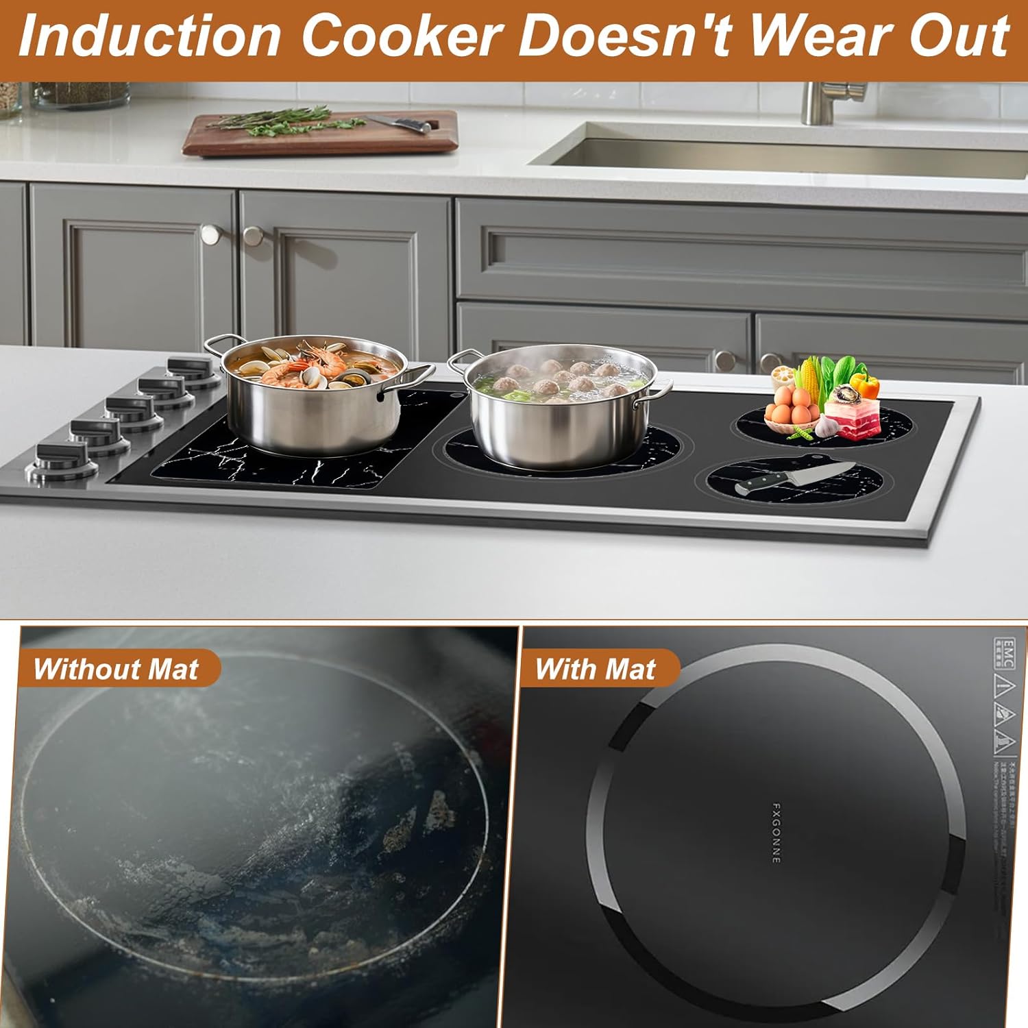 9 Pièces Protection Plaque Induction, Protege Plaque Induction, Protege Plaque de Cuisson, Tapis en Silicone pour Cuisine, Protection Plan de Travail - 5