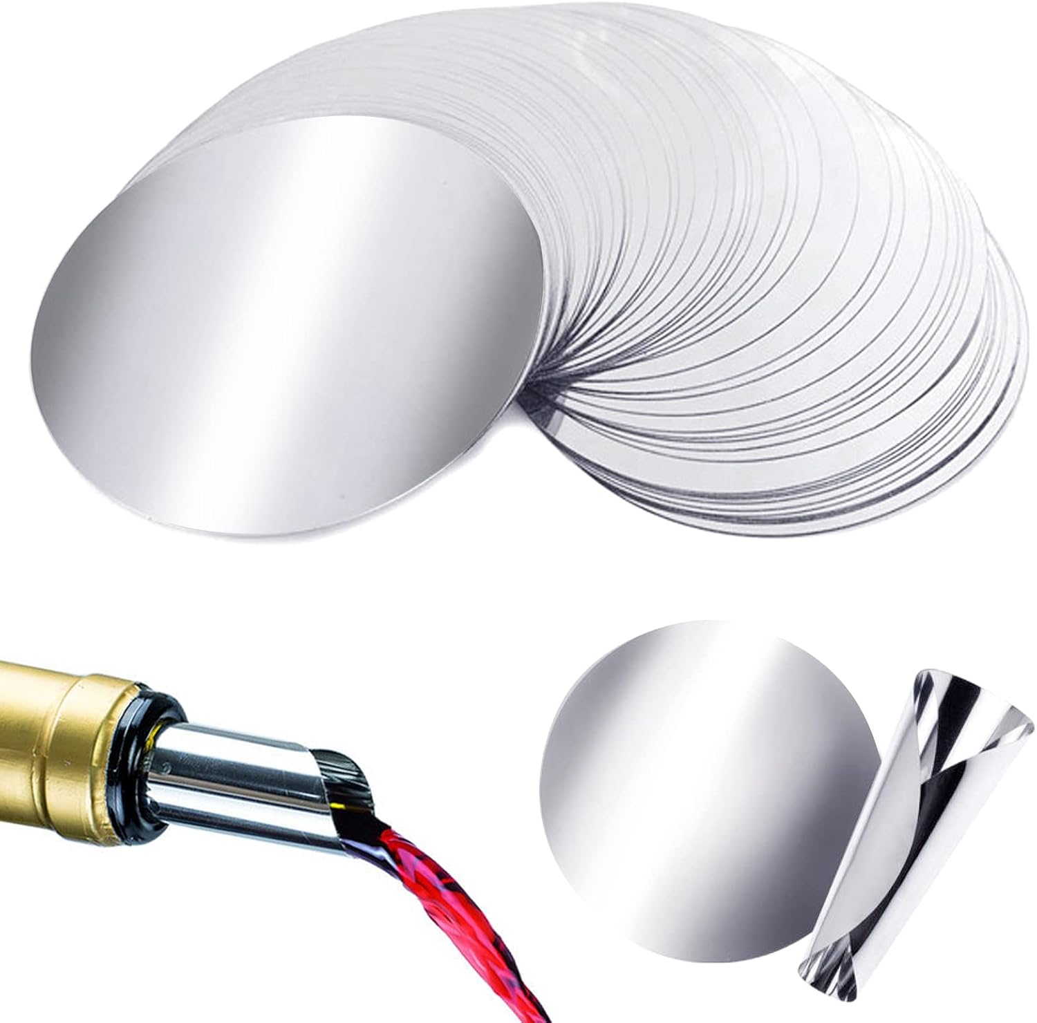 Kit 6 Pezzi Salvagoccia Vino In Acciaio Inox Con Tappo Antipolvere - Dosatore Per Olio E Liquori