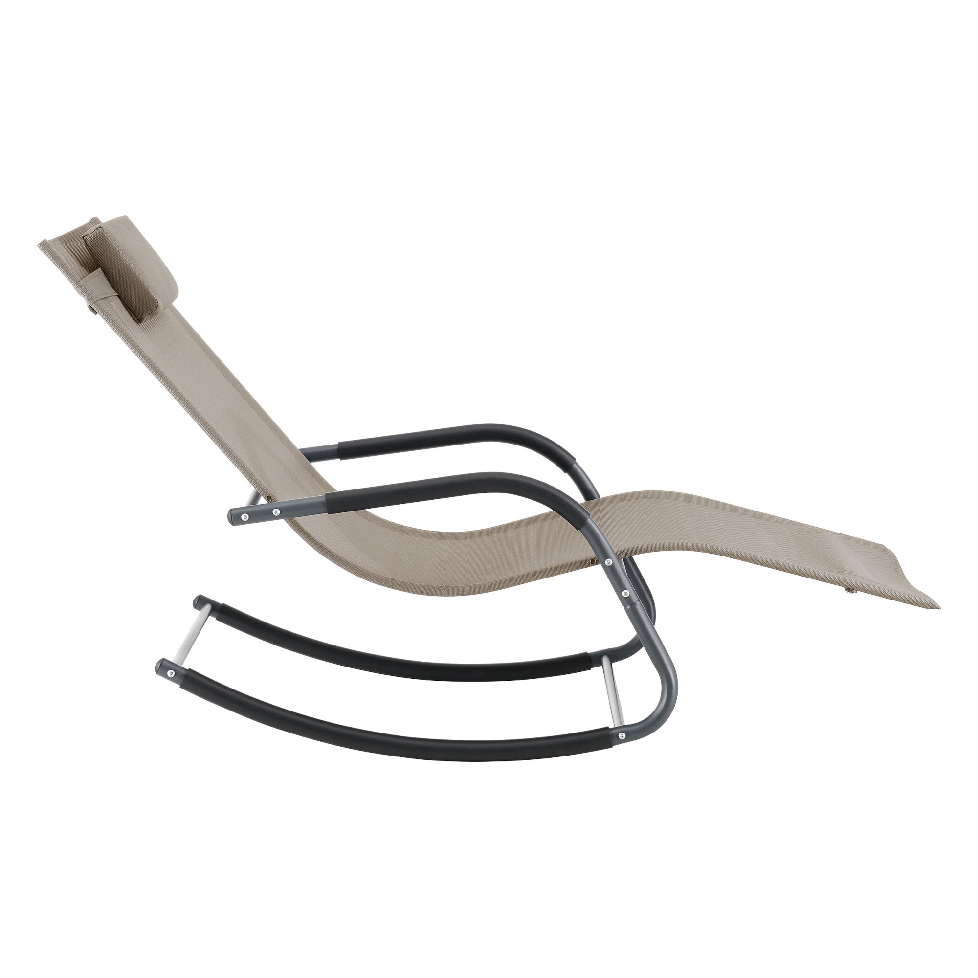 Lettino Prendisole a Dondolo con Cusicno Rimovibile per la Testa Sedia a Sdraio Oscillante per Giardino/Balcone - Beige - 4