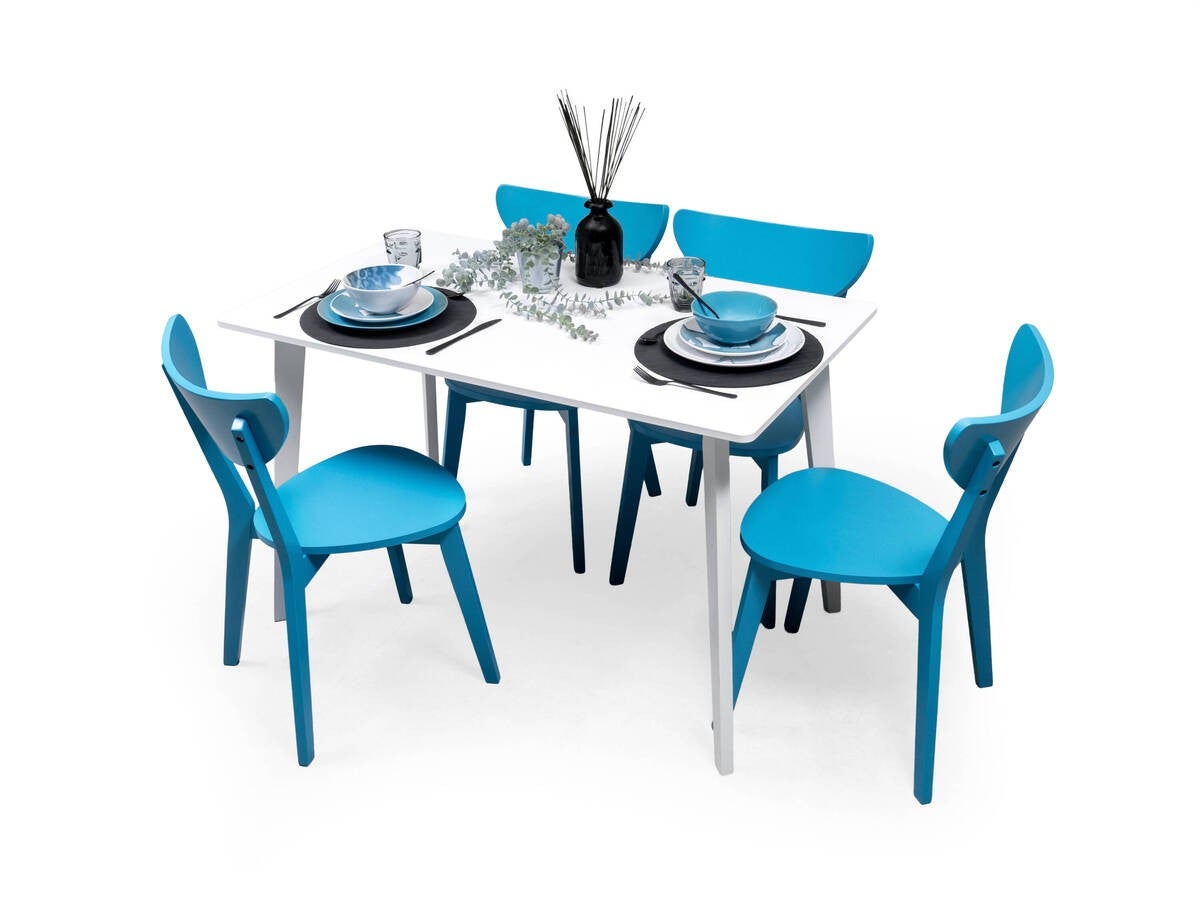 Homely  Conjunto De Comedor Nordico Wendover Mesa De 120X70 Cm Y 4 Sillas Escandinavas De Madera Lacada, Blanca/Azul , Leroy Merlin