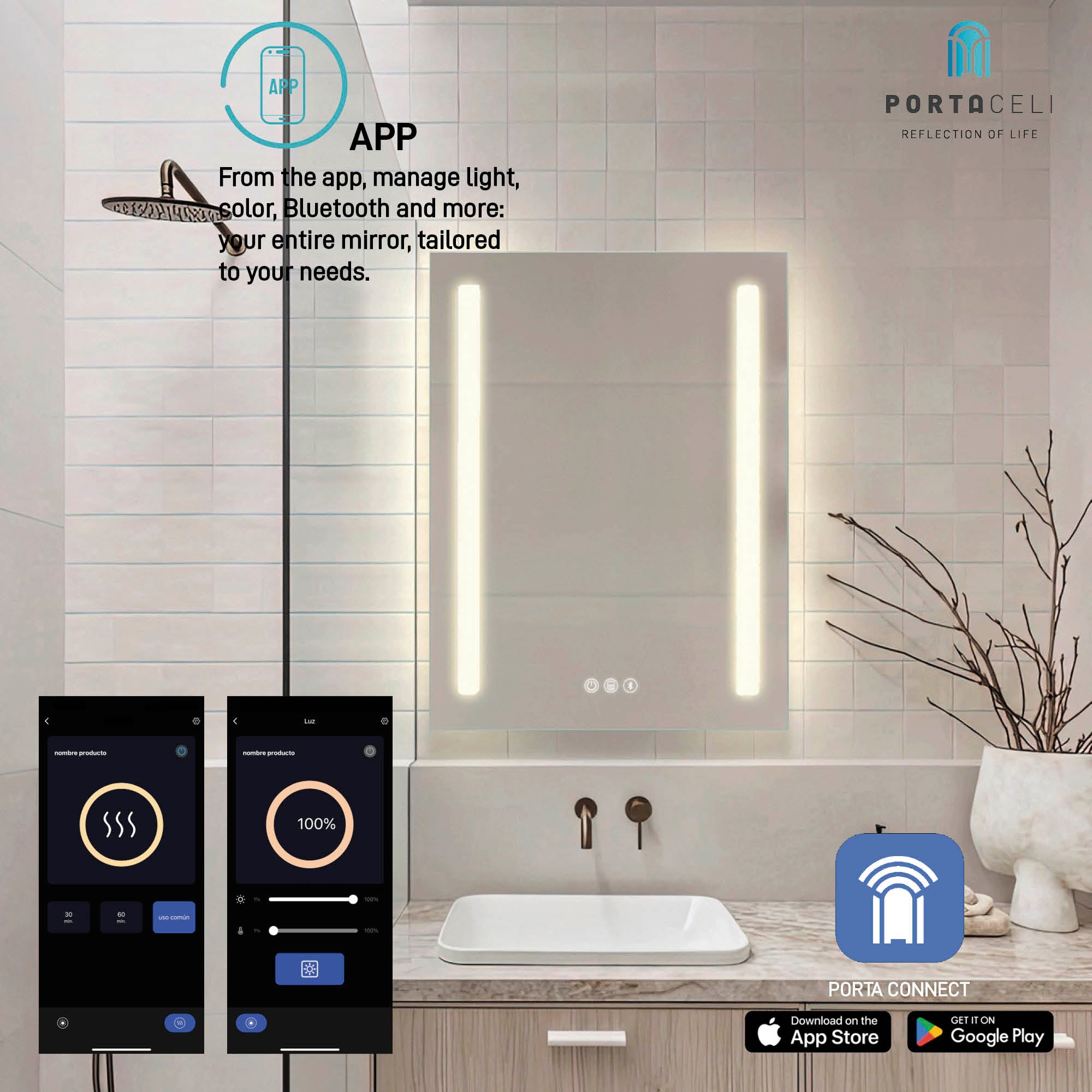 Miroir de salle de bain Duplo Connect 80x80, App, Anti-buée et Bluetooth - 5