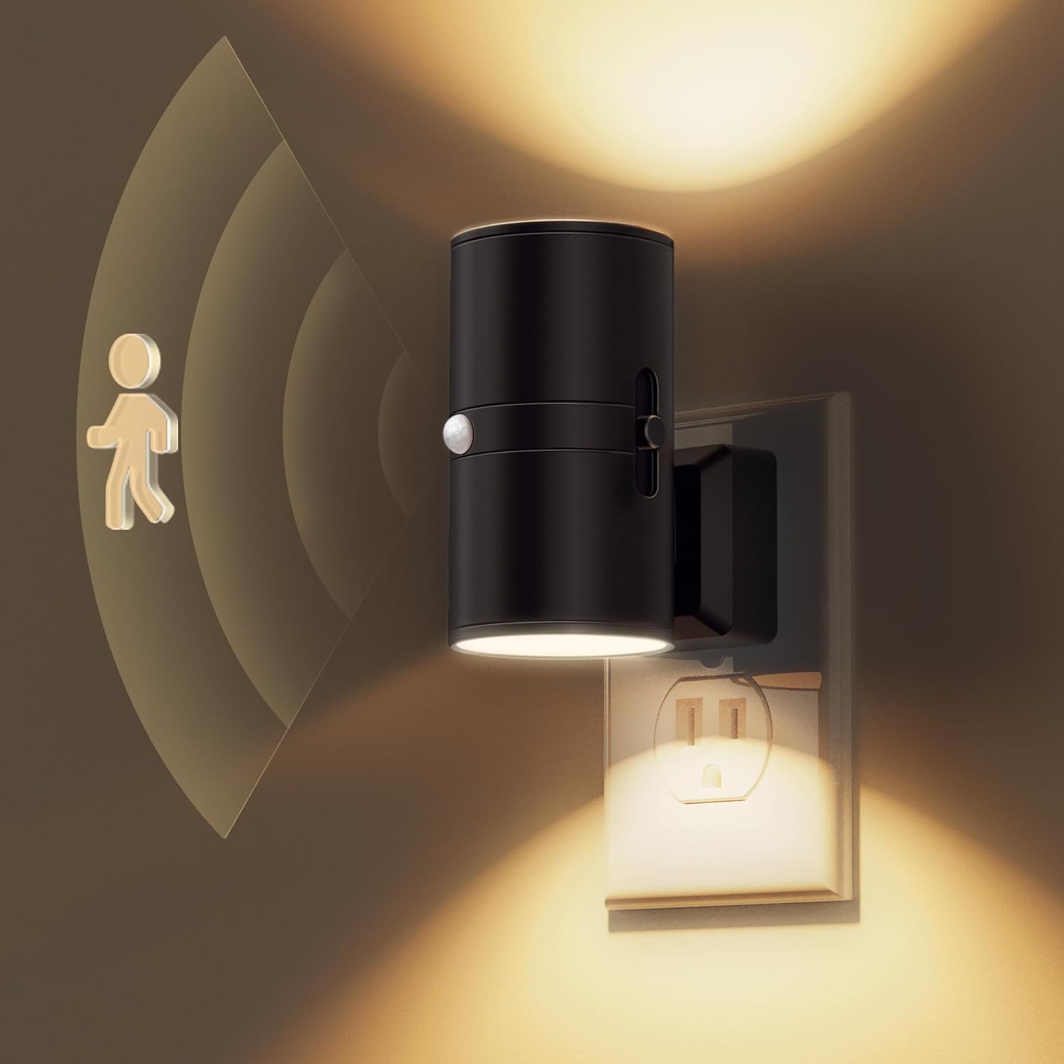 Lampka nocna LED z czujnikiem, wtykowa, zestaw 2 sztuk,regulowana jasność od 0 do 100 lumenów, miękkie białe światło 3000K.