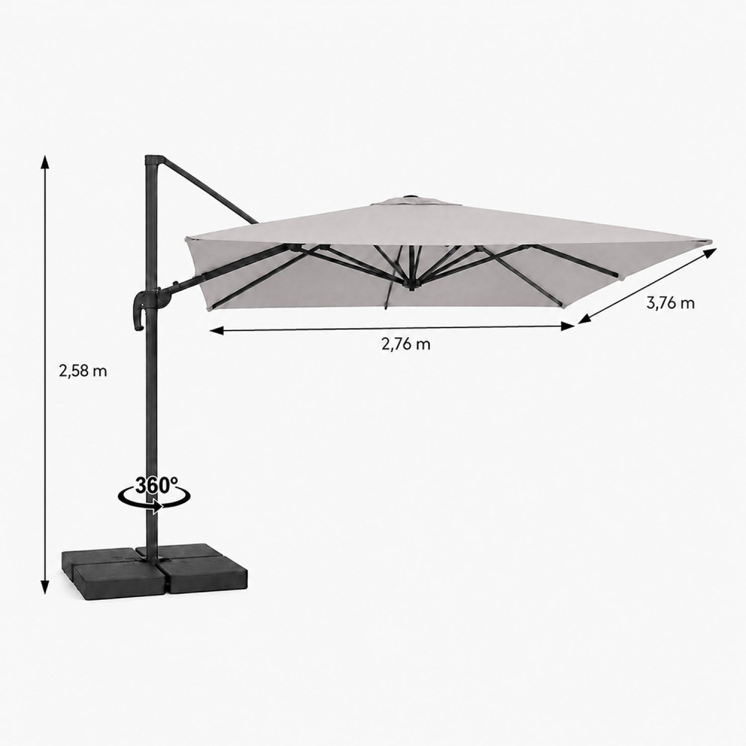 Parasol rectangulaire 3x4 déporté rotatif gris en aluminium CEZIR - 3