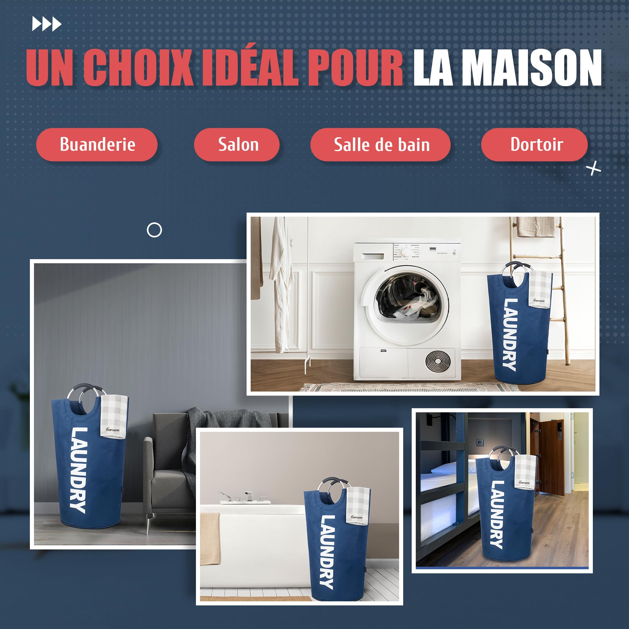 JIN-JP Panier à Linge à 3 Sections Avec Un Bac De Lavage - HAUTE QUALITÉ - DX5229 - Maison