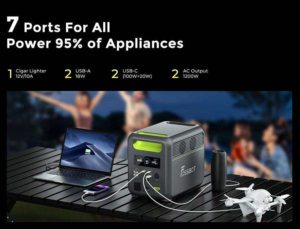 Centrale Électrique Portable - FOSSiBOT - F1200 - Capacité 1024Wh - Puissance 1200W - 3 Modes LED - 9
