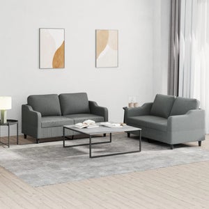 Set Divani 2 Pezzi In Tessuto Grigio Scuro, Con 16 Cuscini, Struttura In Metallo E Compensato, 138-158 Cm, Per Soggiorno