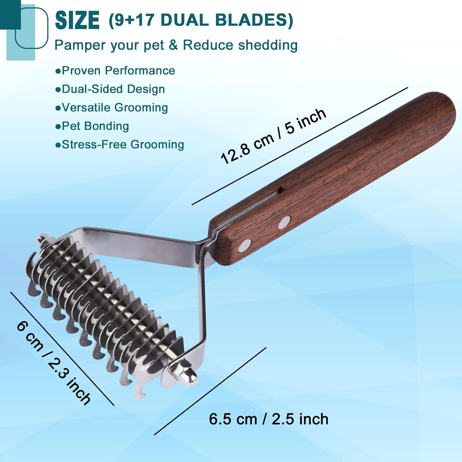 Escova para subpelo com 17+9 lâminas de dupla face para cães e gatos. - 4