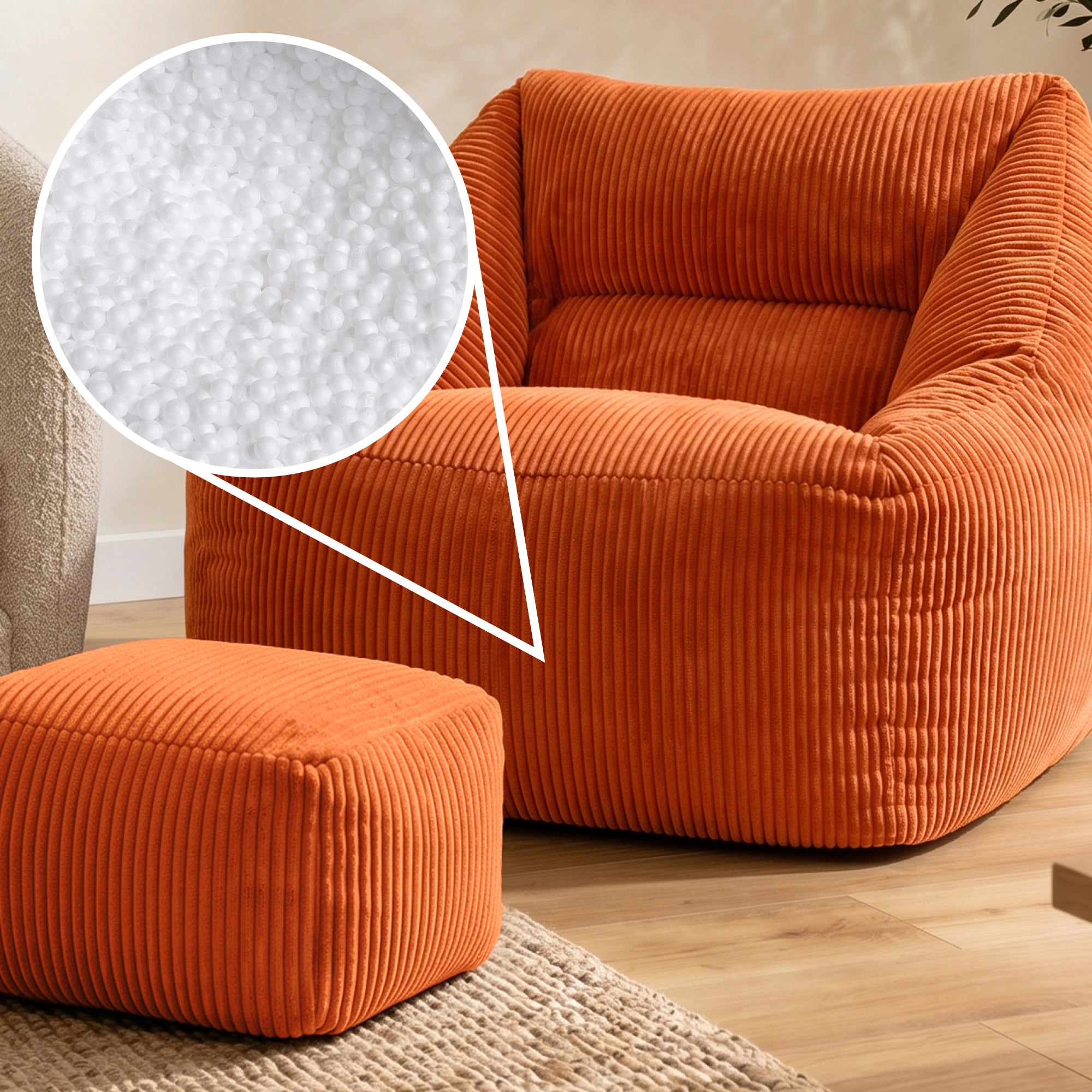 Pouf fauteuil salon avec repose-pied carré Icon velours côtelé orange 97x84cm Oeko-Tex® - 9