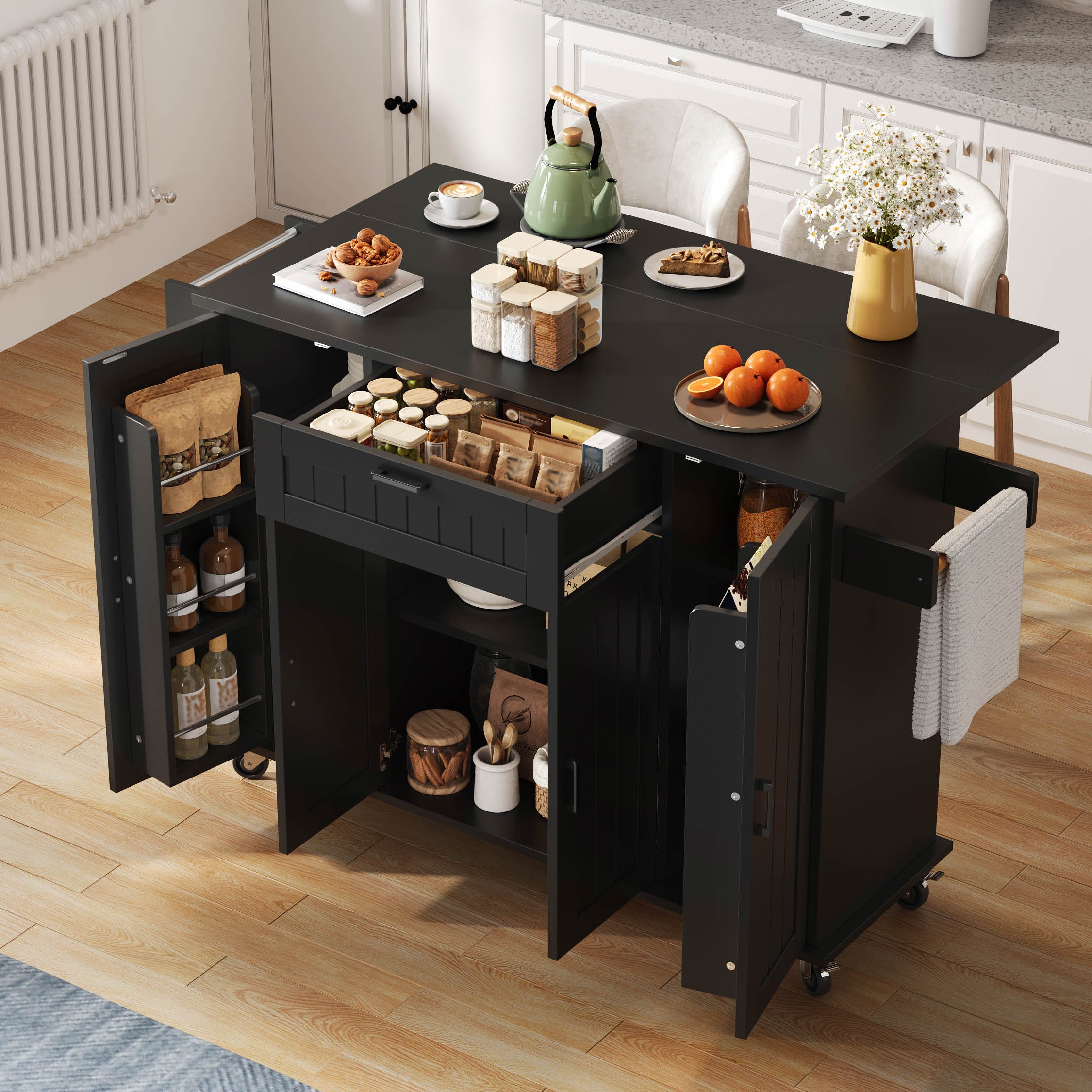lot De Cuisine 120x45 Cm Avec Tablette Rabattable 4 Portes Et Tiroir lot-de-cuisine-120x45-cm-avec-tablette-rabattable-4-portes-et-tiroir