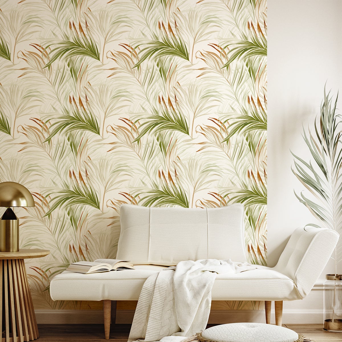Papel pintado prepegado tropicales hojas de palma verde pastel h300 x l60 cm - adhesivo pared - sticker revestimiento
