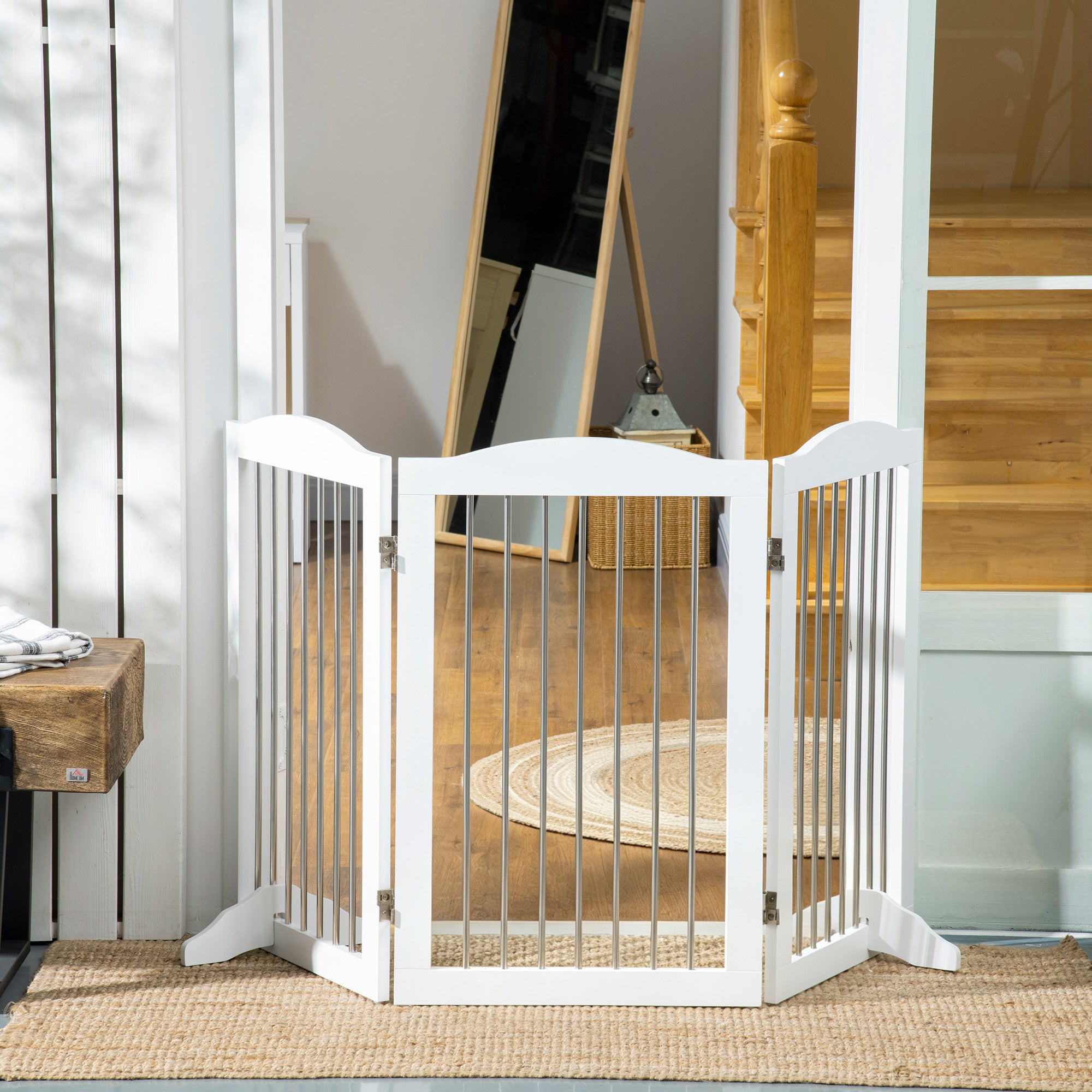 Barreira de Segurança para Animais de Estimação PawHut Branco MDF e Aço 154x30x80cm - 2