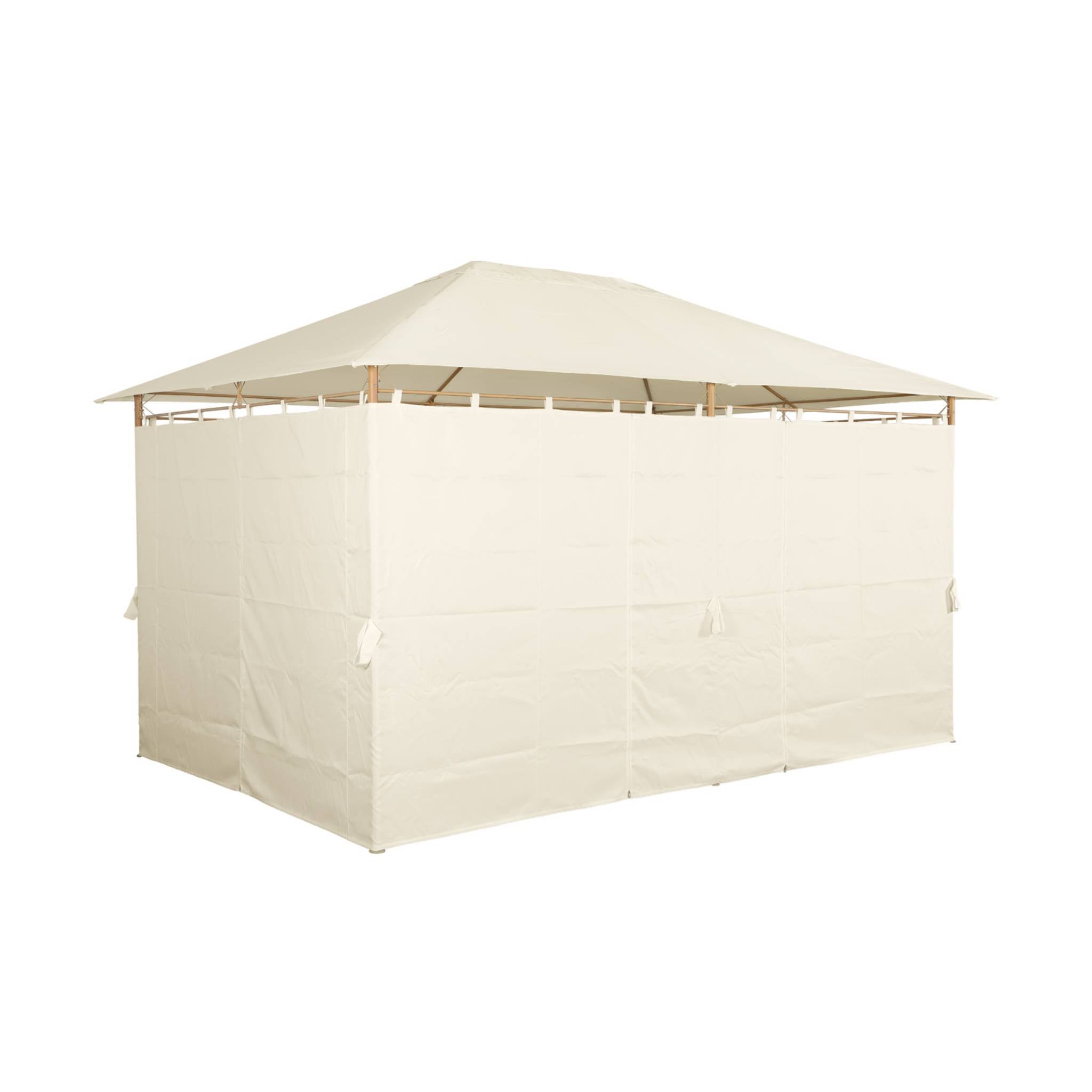 Tonnelle 3x4 m - Divio - Imitation bois. toile écru - Pergola avec rideaux. tente de jardin. barnum. chapiteau. réception - 4