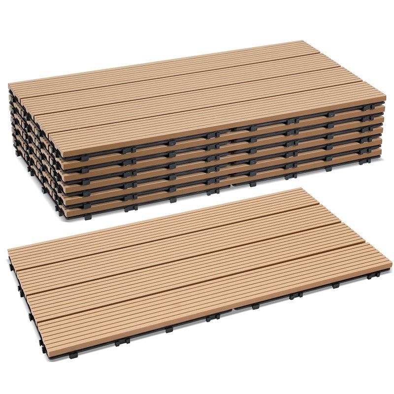 Płytki tarasowe WPC z drewna tekowego 30 × 60 cm – 4 listwy, podłoga zewnętrzna, zestaw 12 sztuk, 2 m²