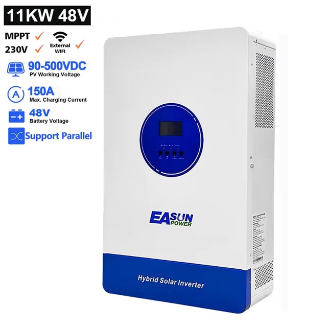 Onduleur Solaire Hybride 12KVA 11KW 48V 150A MPPT Chargeur Solaire PV 500VDC Onduleur Hors Réseau à Onde Sinusoïdale Pure avec WIFI Parallèle