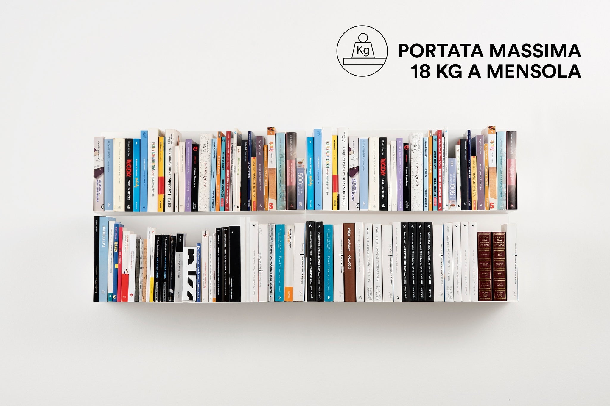 Etagère murale en métal, Bibliothèque murale, Set de 4 étagères murales design, Bibliothèque murale pour livres, Made in Italy (Blanc, 4 Pièces) - 4