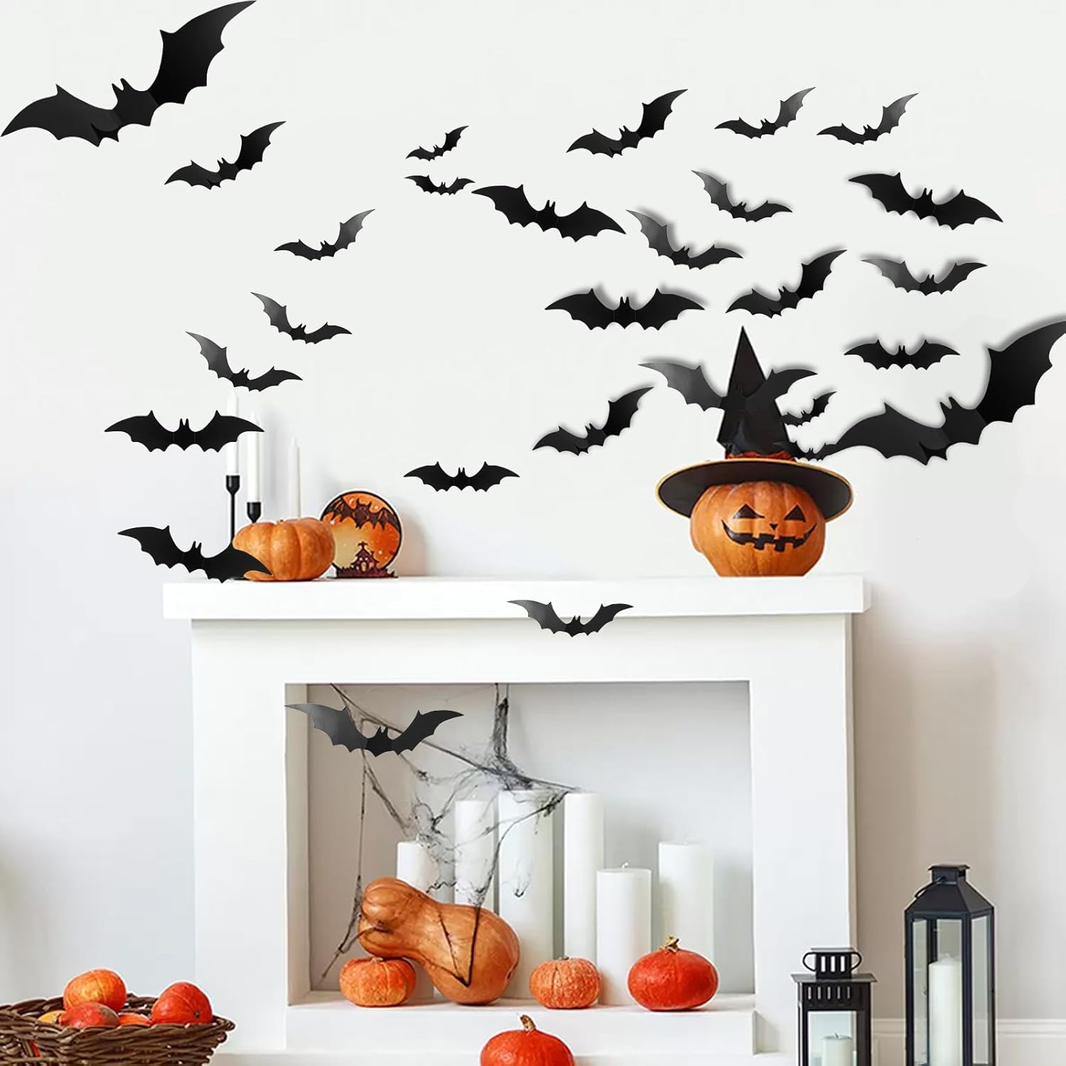 81 peças de decoração de parede de morcego de Halloween, 4 tamanhos, morcegos pretos para decoração de festa de Halloween - 6
