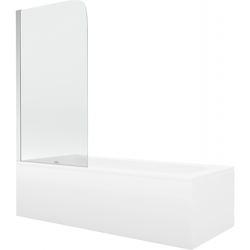 Mexen Vega wanna prostokątna 180 x 80 cm z obudową i parawanem 1-skrzydłowym 80 cm, transparent, chrom - 550118080X9008010100