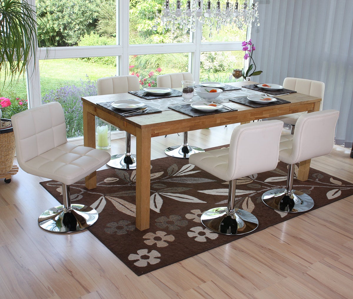 Lot de 2 chaises de salle à manger Kavala, pivotante, similicuir ~ crème - 2