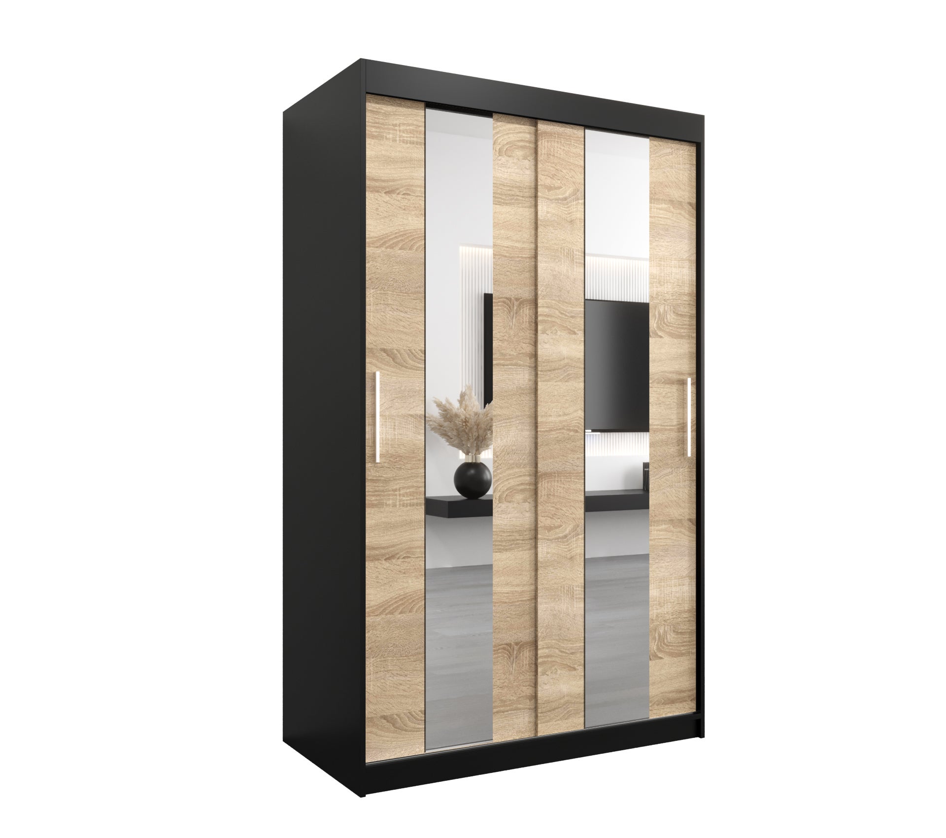 Szafa przesuwna garderoba POLE 120 x 62 x 200 cm Czarny + Sonoma - Abiks Meble