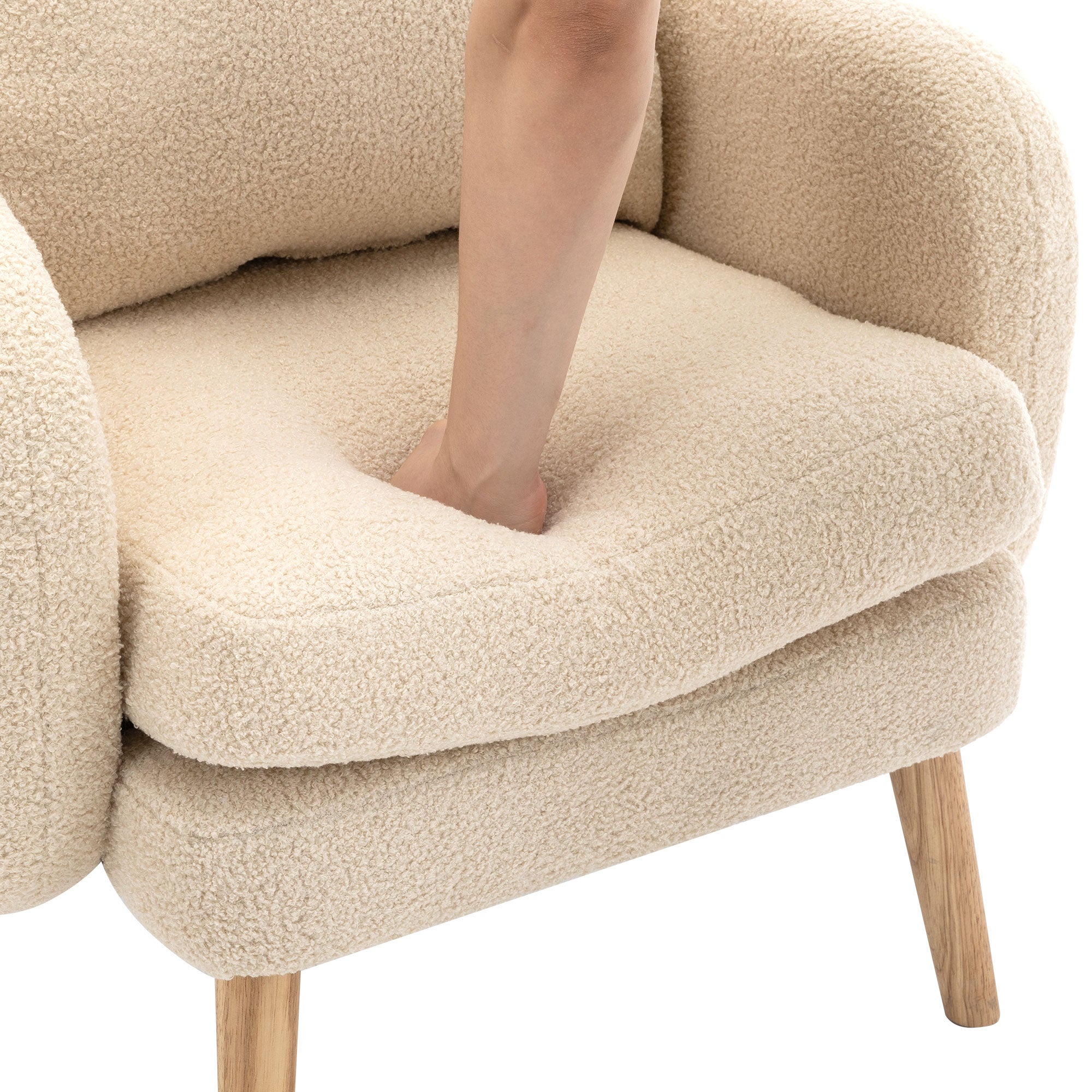 Poltrona moderna singola in velluto Teddy (con cuscino), poltrona con cuscino extra spesso, poltrona singola per divano, piedini in legno massiccio - 7