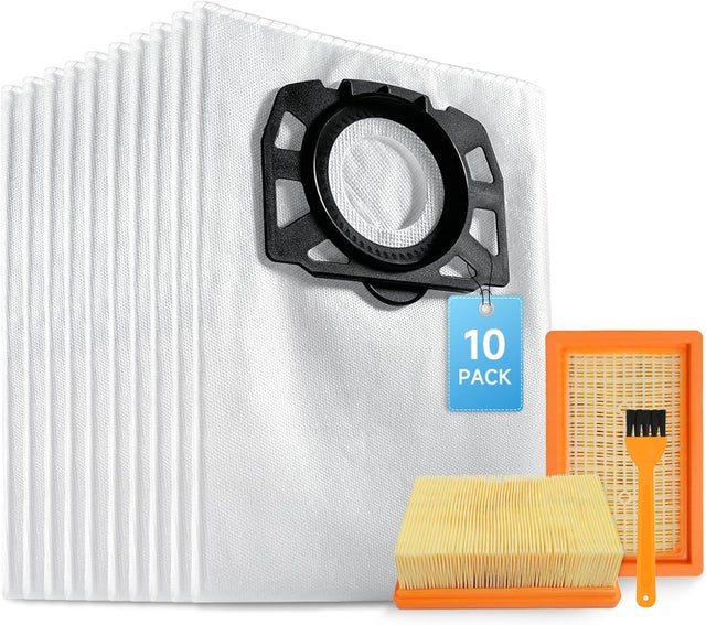 10 Sacs Aspirateur avec 2 Filtre KFI 4410 pour Karcher WD4 WD5 WD6 WD5P WD6P MV4 MV5 MV6 Accessoire Aspirateur Rechange HEPA Filtre 2.863-006.0