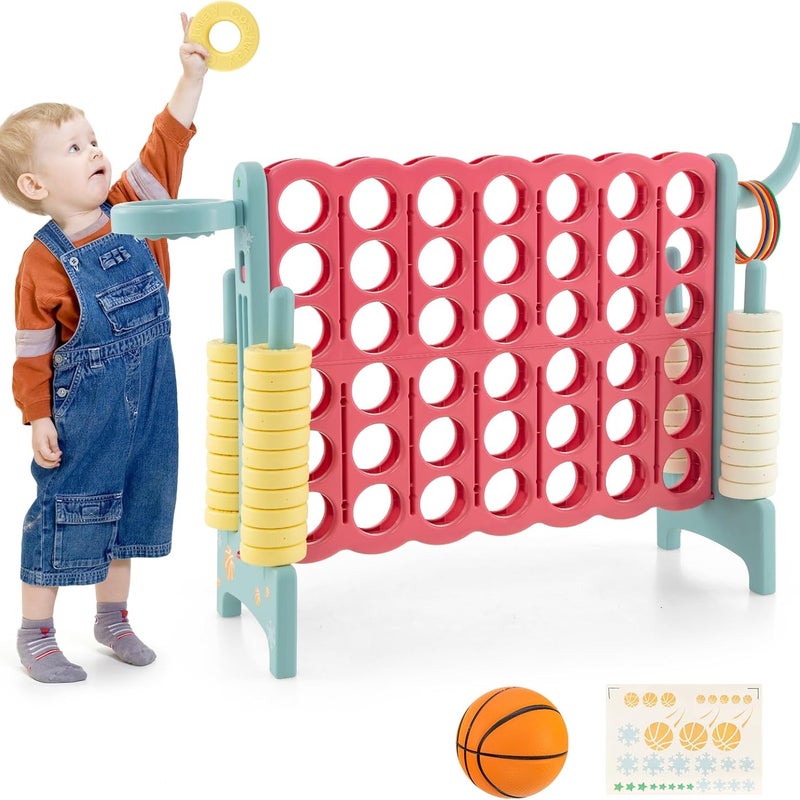 Gigantyczna Gra Puissance 4 z Koszem do Koszykówki i Słupkami do Rzucania Pierścieniami, Dźwignią Szybkiego Resetowania (120 x 33 x 78,5 cm, Zielona)