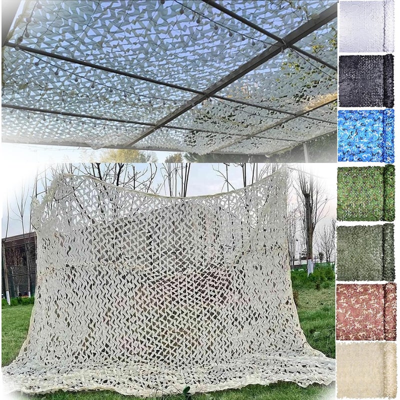 Siatka chroniąca przed słońcem, siatka maskująca do użytku na zewnątrz, na kempingu, na polowania, do ogrodu, samochodu, na patio, na markizę, biała,