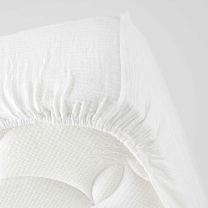 Drap housse 2 personnes 160 x 200 cm double gaze coton 57 fils Angelia Blanc - 3