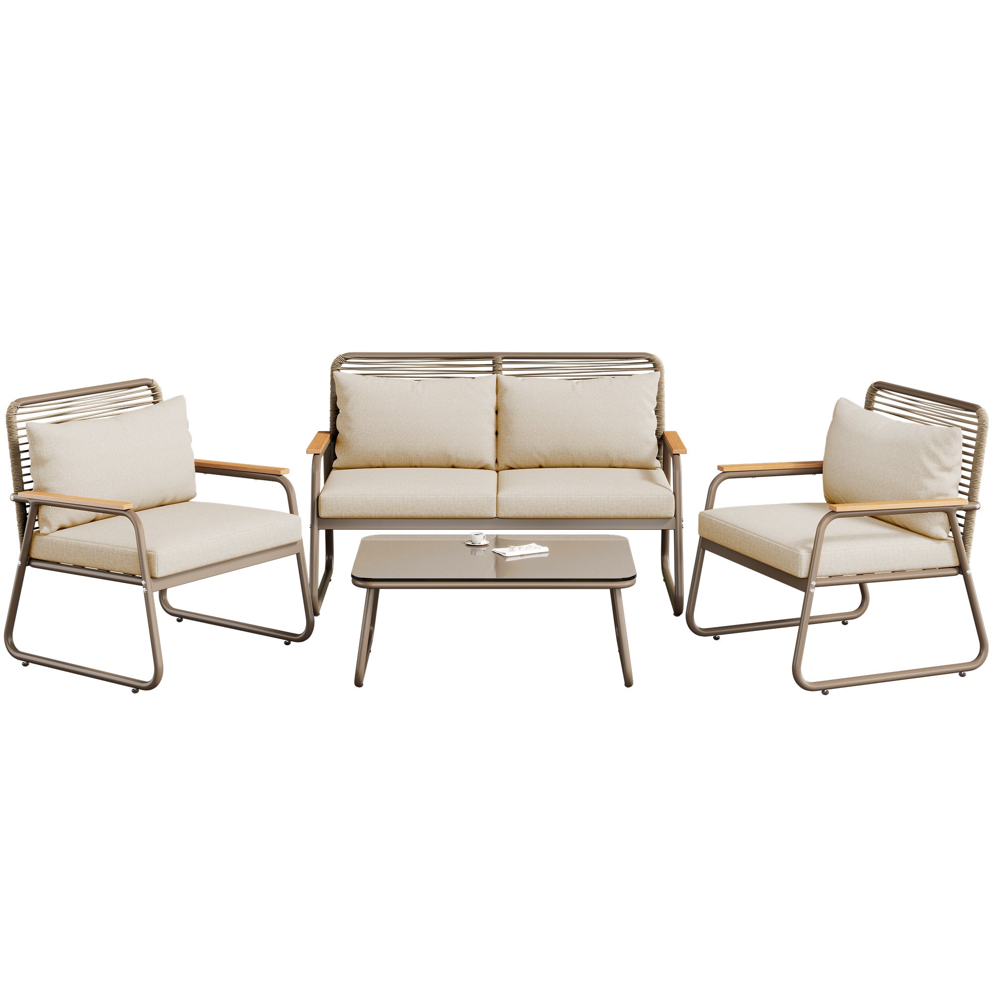 Salon bas de jardin en Métal Beige 4 personnes - 3