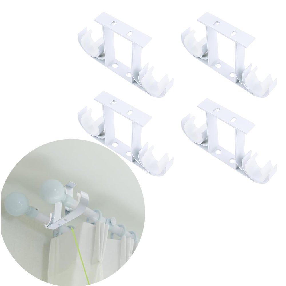 4 Pièces Supports de Tringle à Rideaux, 25–28 mm Support Rideau Plafond, Support Robuste en Alliage d'Aluminium, Fixation Murale ou Plafond, avec Vis et Chevilles, pour Rideaux, Voilages, Armoires