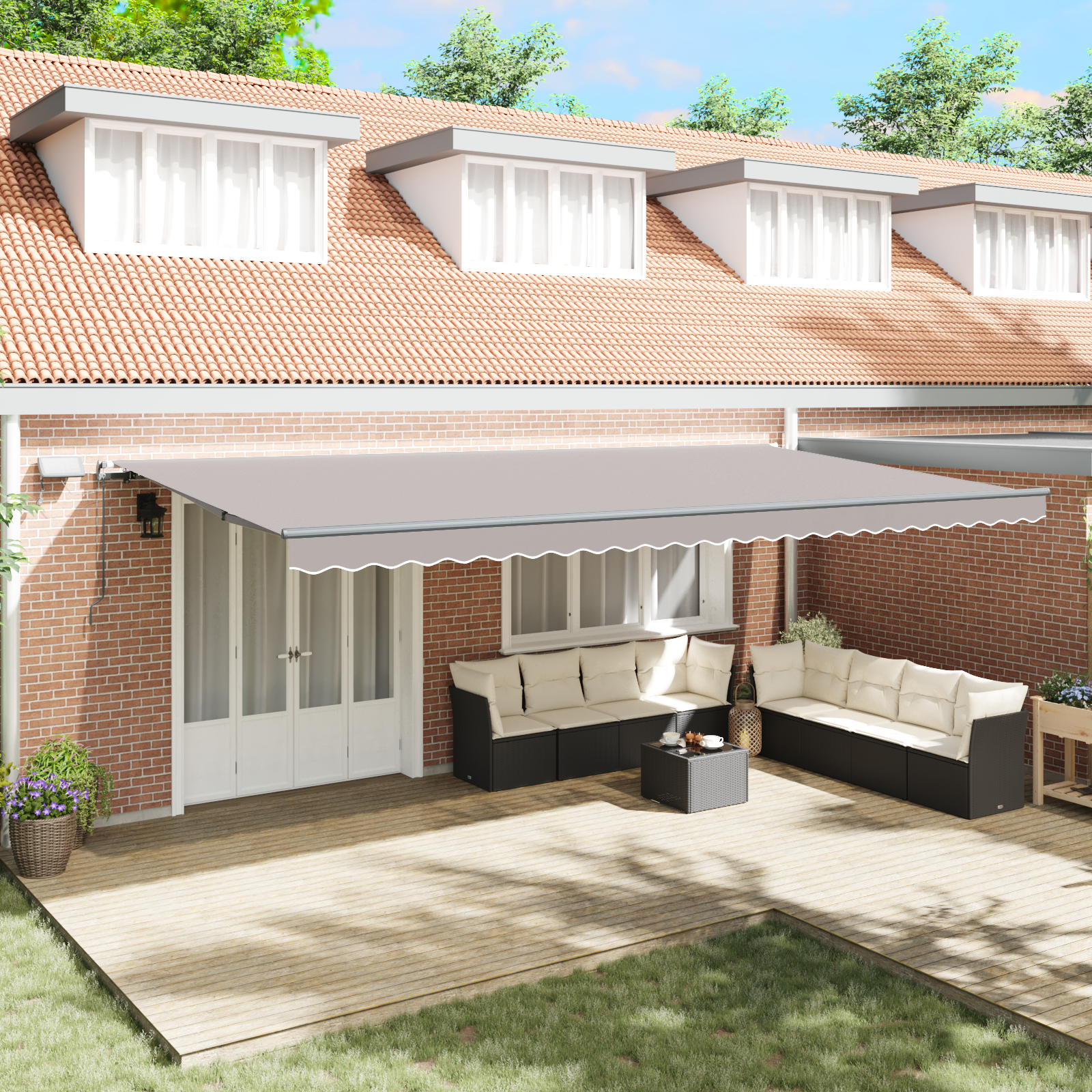 Toldo retráctil manual vidaxl con led gris claro 600x300 cm, tela de repuesto para toldo vidaxl para marco de 6x3 m gris claro
