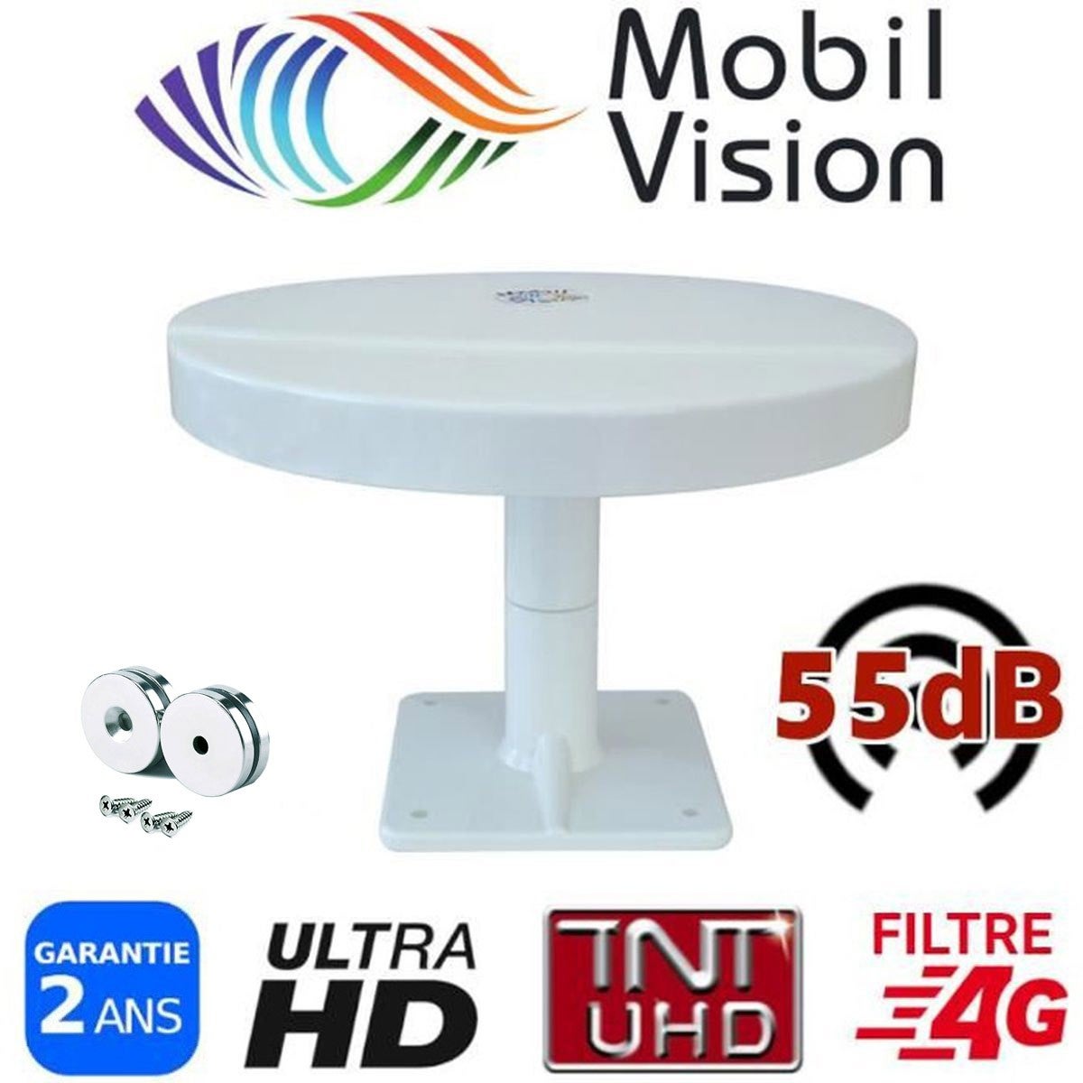 Antenne TNT HD Extérieure 360° - Pour Camping-car, Caravane, Fourgon - Avec Ampli Et Câbles