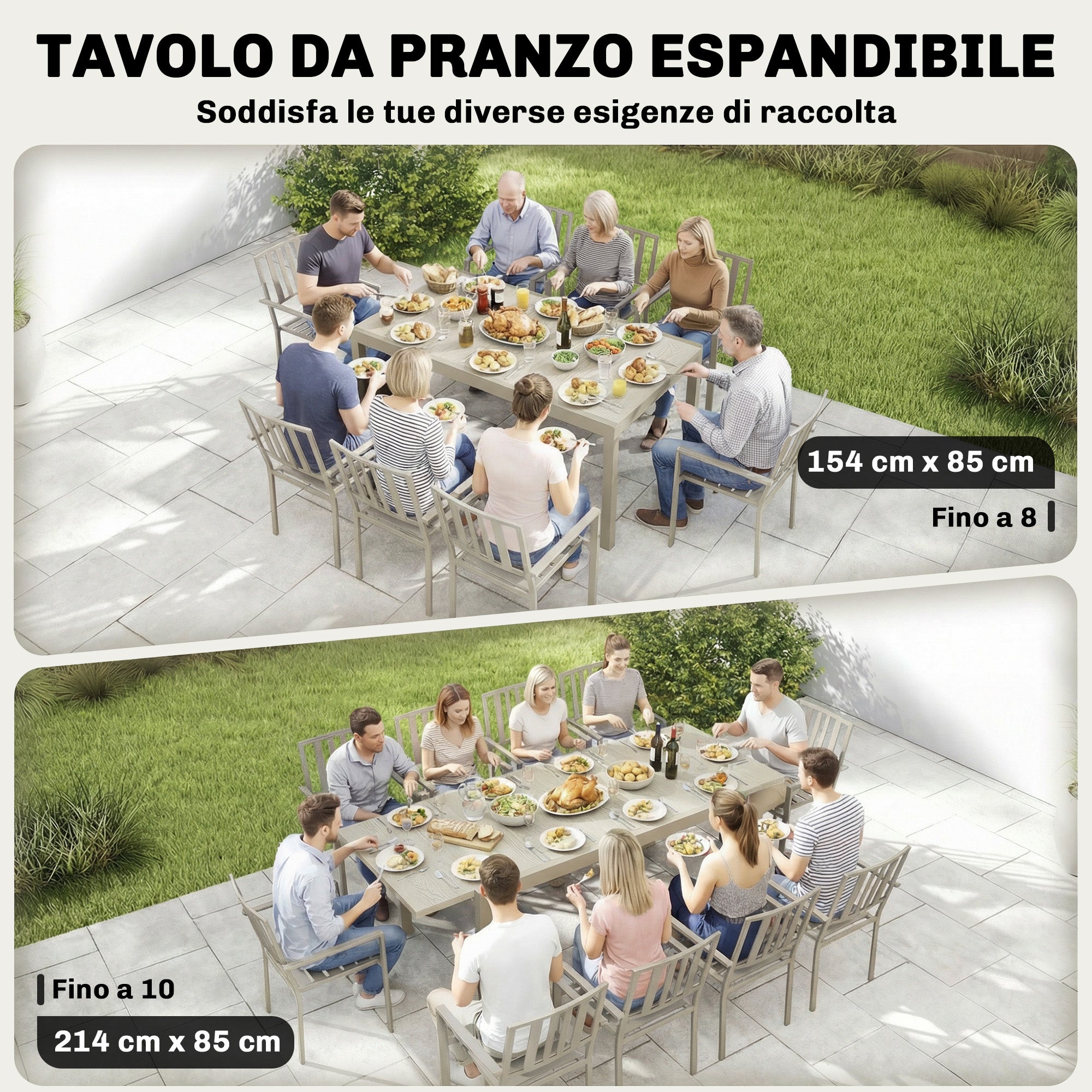 Table de jardin extensible pour 8 à 10 personnes, en aluminium et acier, 154/214 x 85 x 75 cm, gris clair - 6