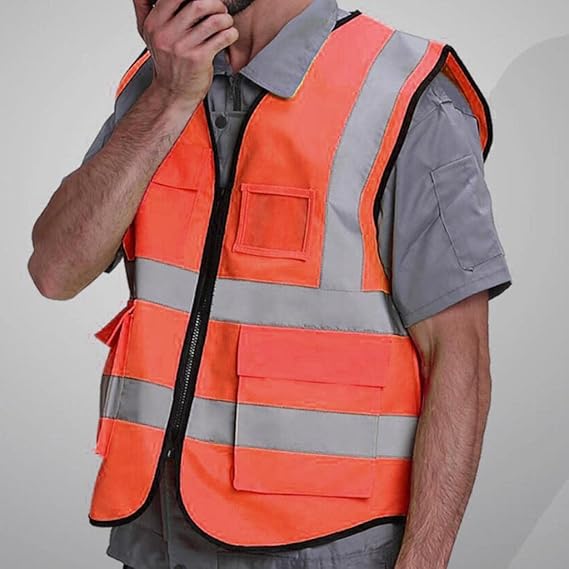 XLGilet de Sécurité Réfléchissant Mesh Vêtements de Travail Respirants avec Poches et Fermeture, couleur orange - 2