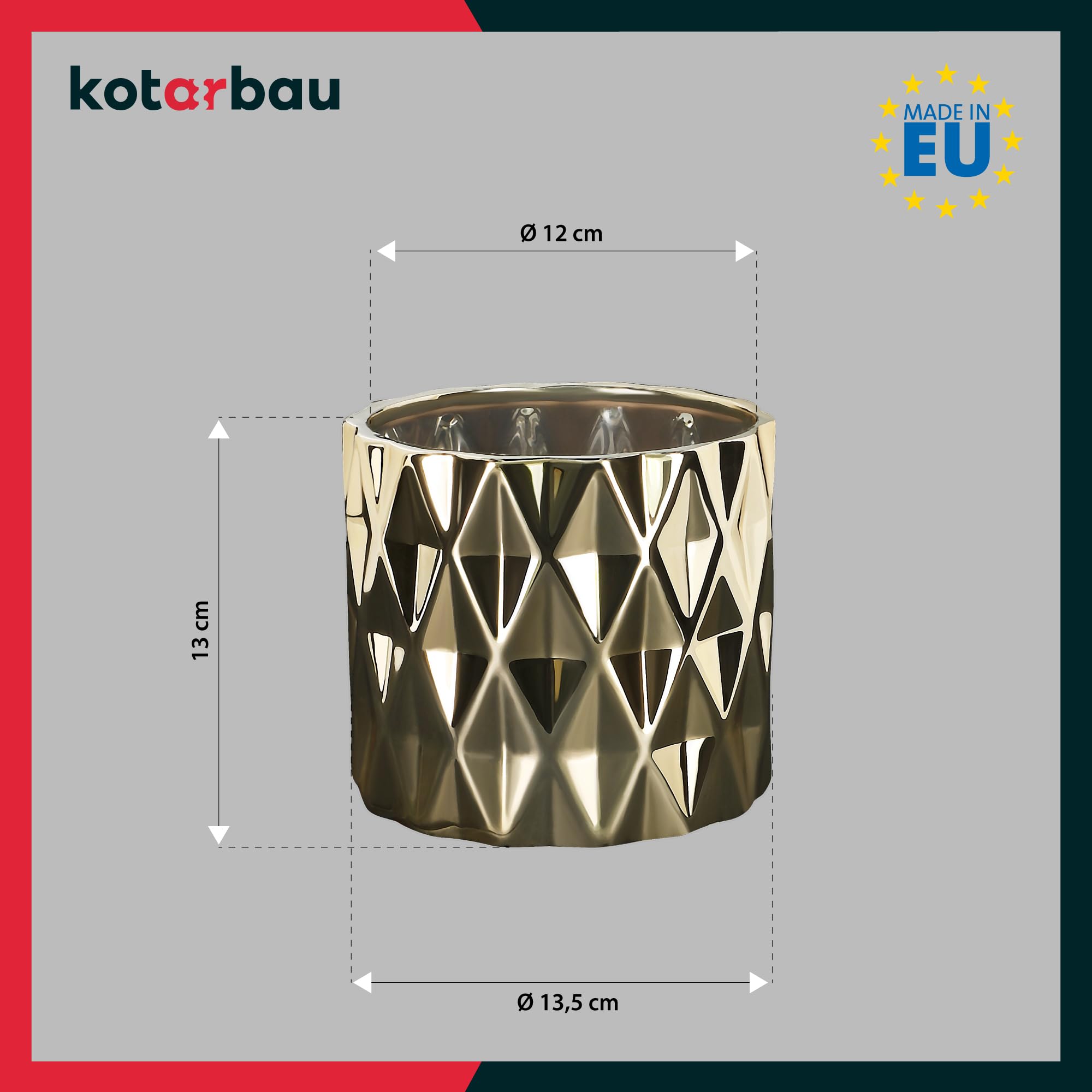 Zestaw 2x donica doniczka osłonka 12 cm złota ceramika szkliwiona dekoracja - KOTARBAU - 3