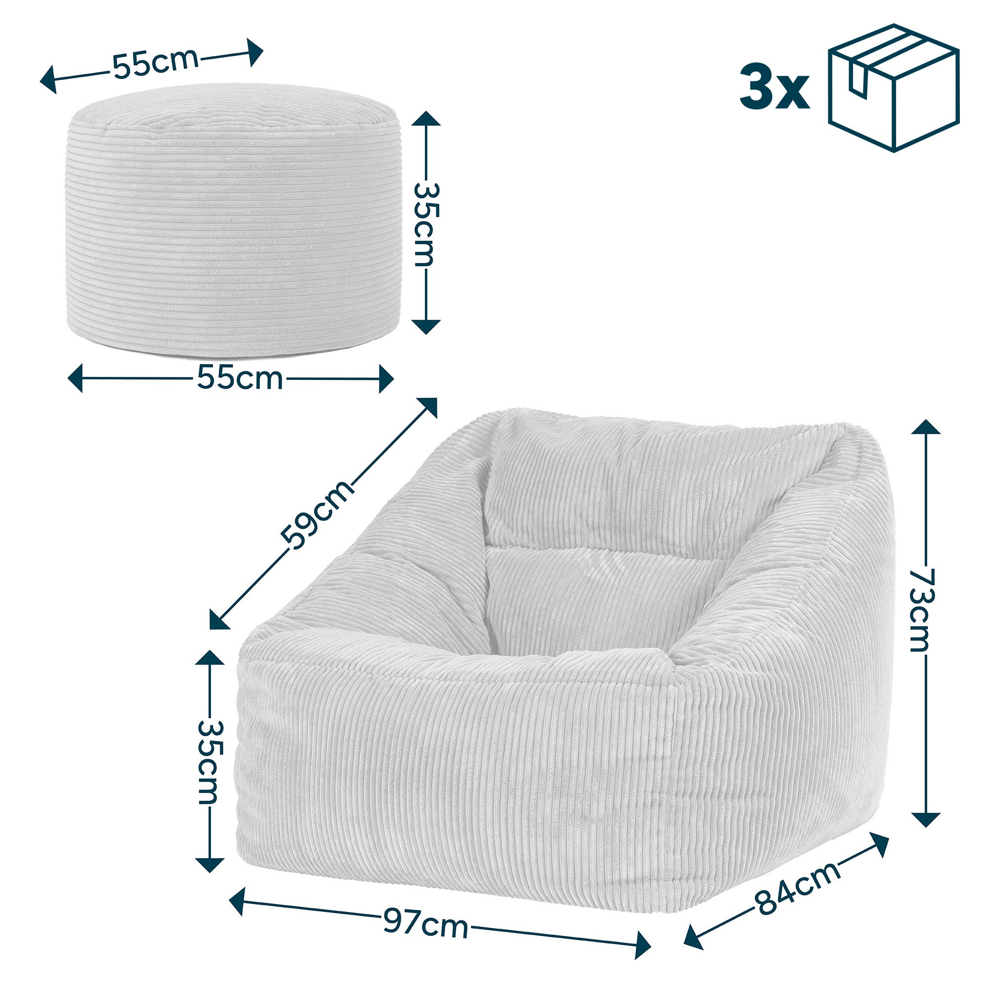 Pouf fauteuil salon avec repose-pied rond Icon velours côtelé rose aube 97x84cm Oeko-Tex® - 8