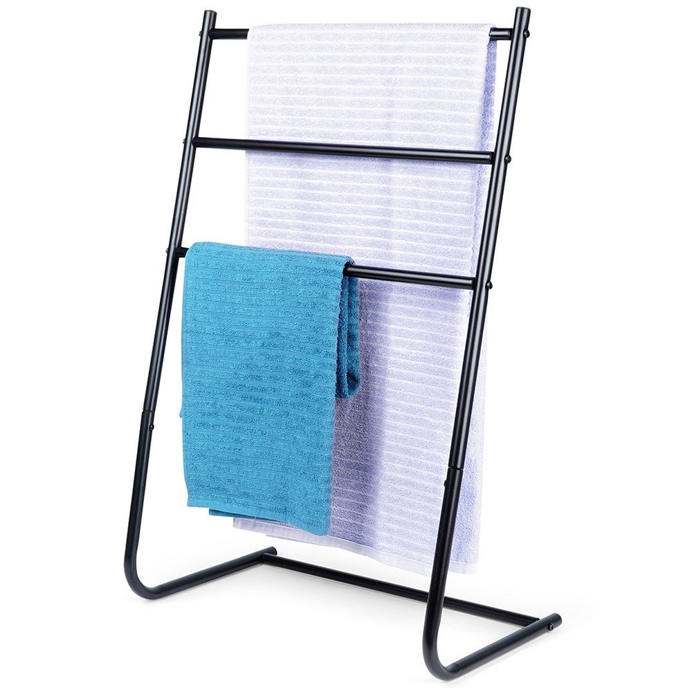 Porte-Serviettes Sur Pied En Métal Gris - 4 Barres Échelle - Inclinable - Pour Salle De Bain, Salon, Chambre - 49,69x166,14 Cm - 7