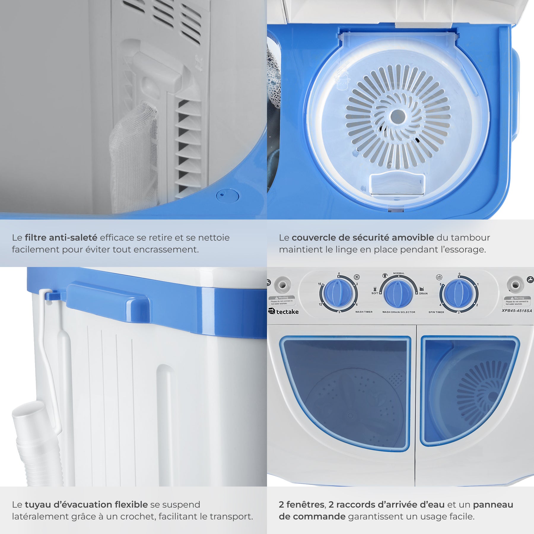 TECTAKE Máquina de lavar miniatura Com centrifugadora, 2 câmaras - 5