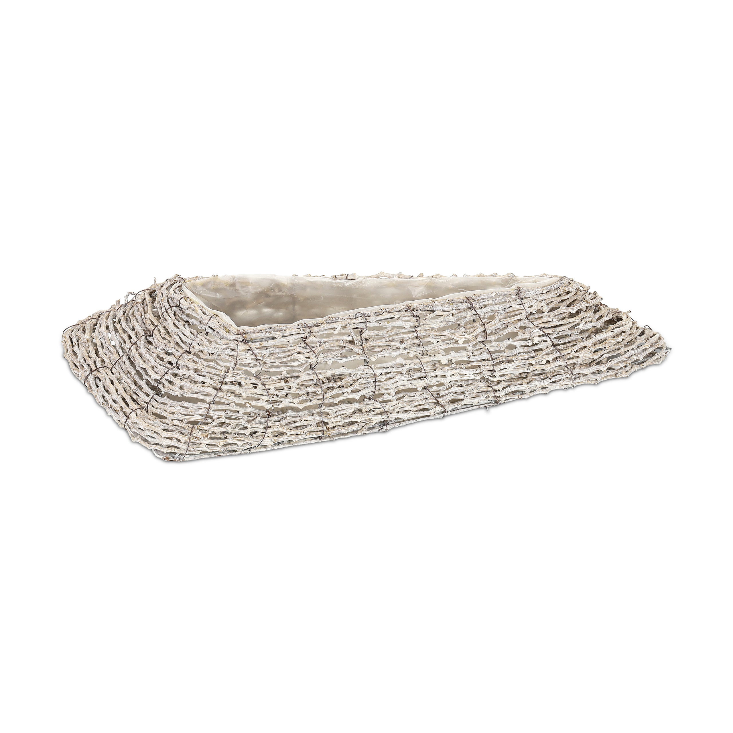 Relaxdays Vasi per Fiori, Set da 2, Fioriere in Rattan con Rivestimento, per Interni, 10 x 55 x 25 cm, Bianco Naturale - 8