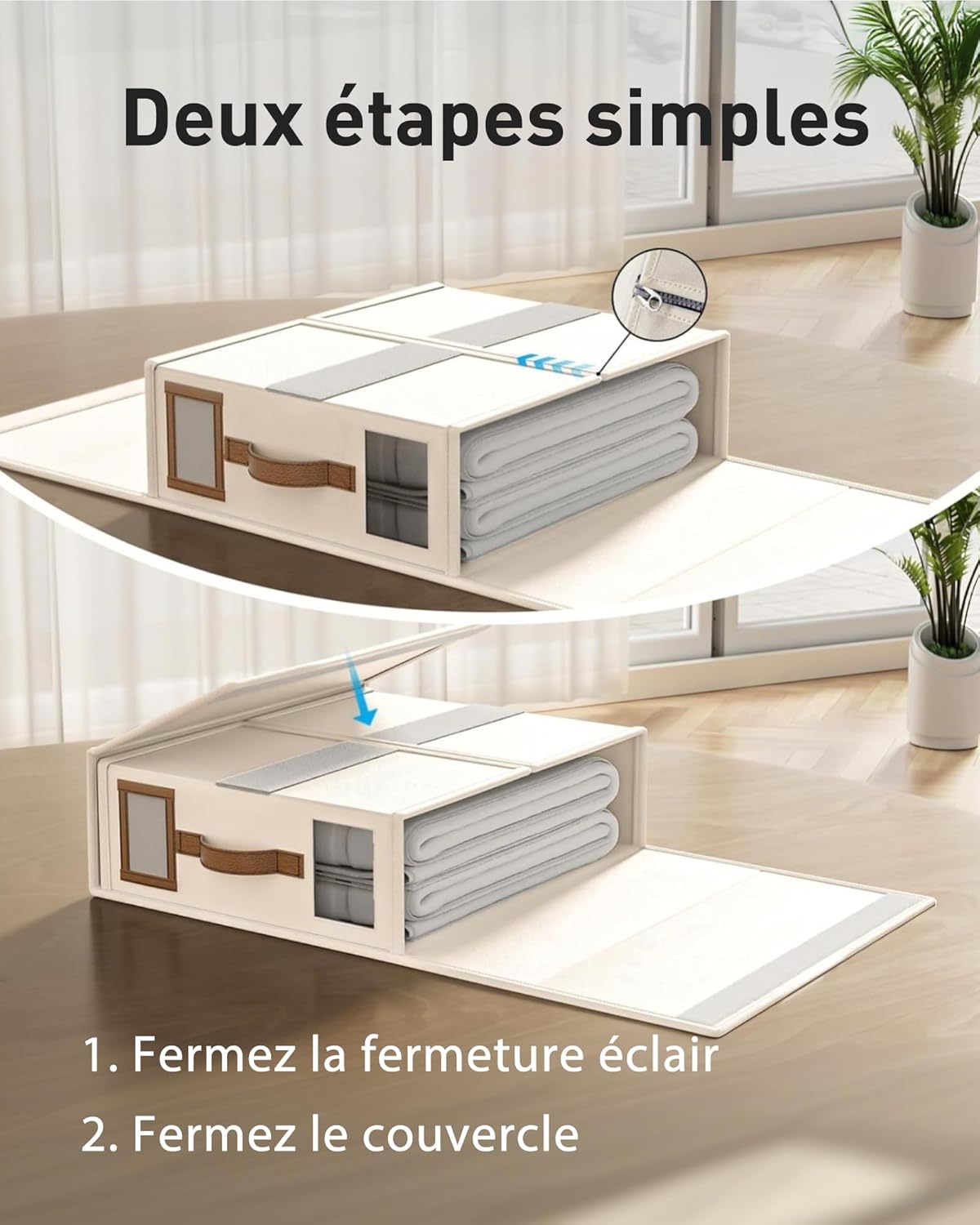 linge rangement drap de lit - 3 organisateur drap pliable, respirantes avec fenêtre transparente & étiquette pour draps, couvertures & serviettes - 4