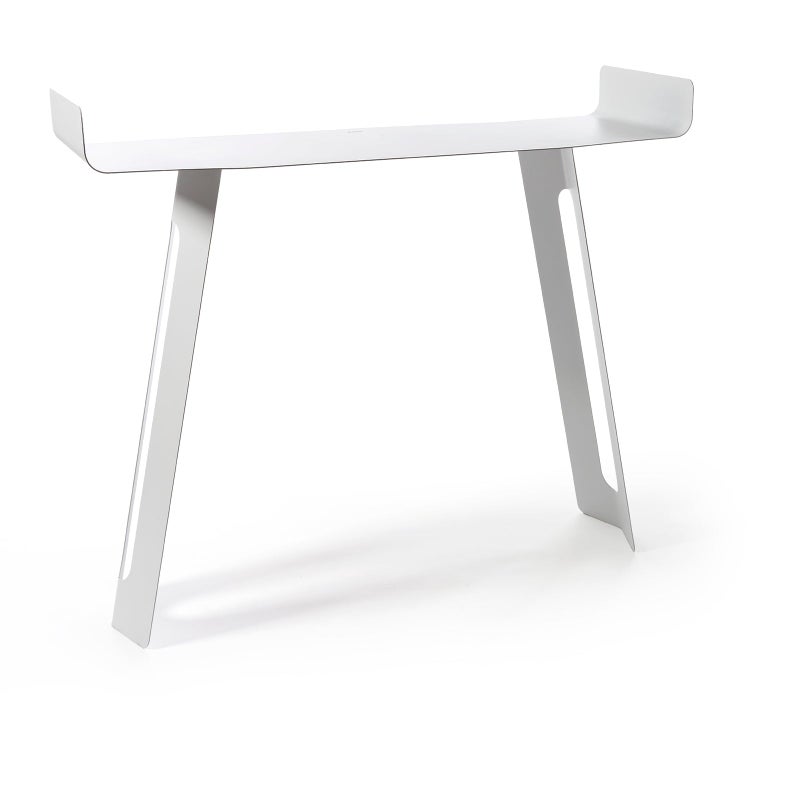 Konsola Tibet 110x35x85 cm z czarnego żelaza, perforowana zakrzywiona forma, minimalistyczny nowoczesny design do przedpokoju, made in Italy, biała