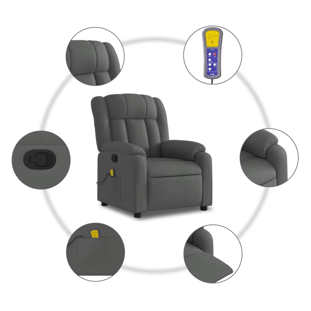 Fauteuil de Salon，Chaise，Fauteuil inclinable de massage gris foncé tissu - 6