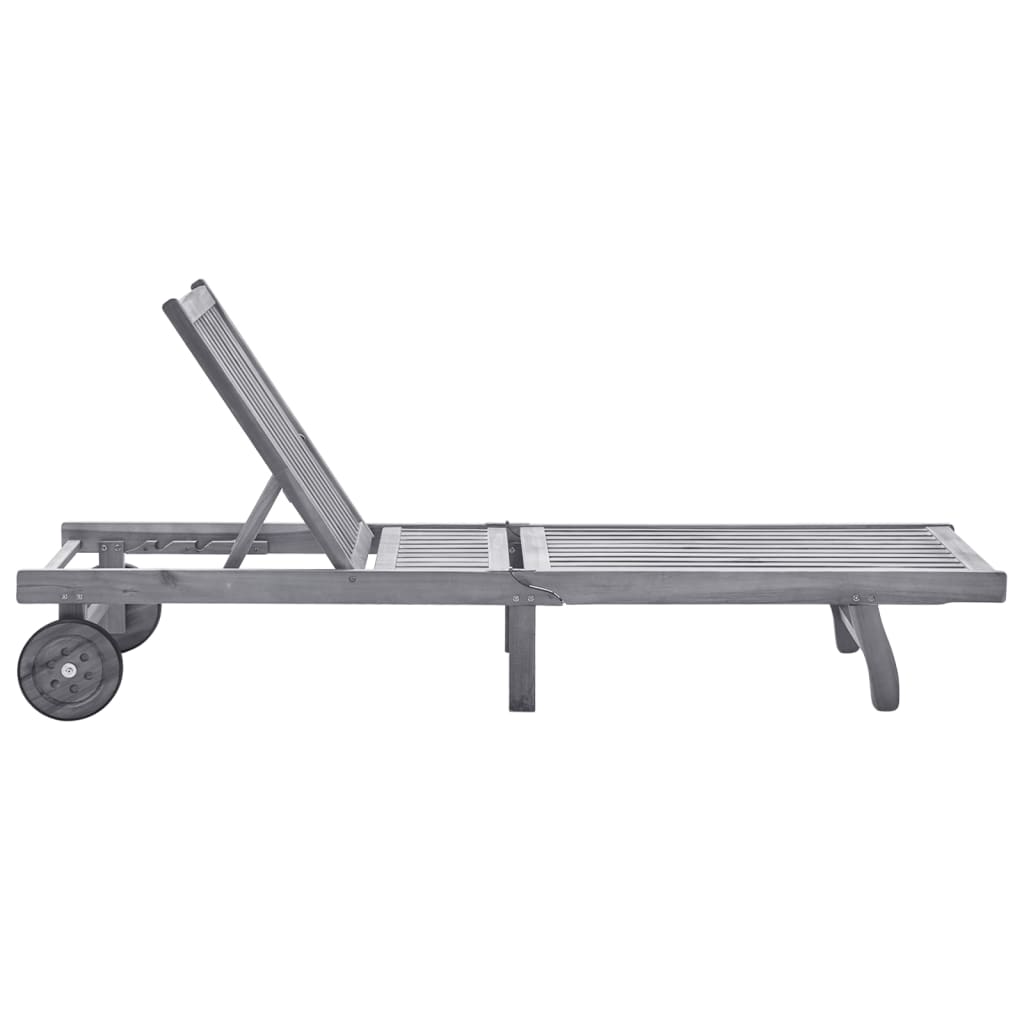 Chaise longue de jardin avec coussin Gris Bois d'acacia solide 7 - 2