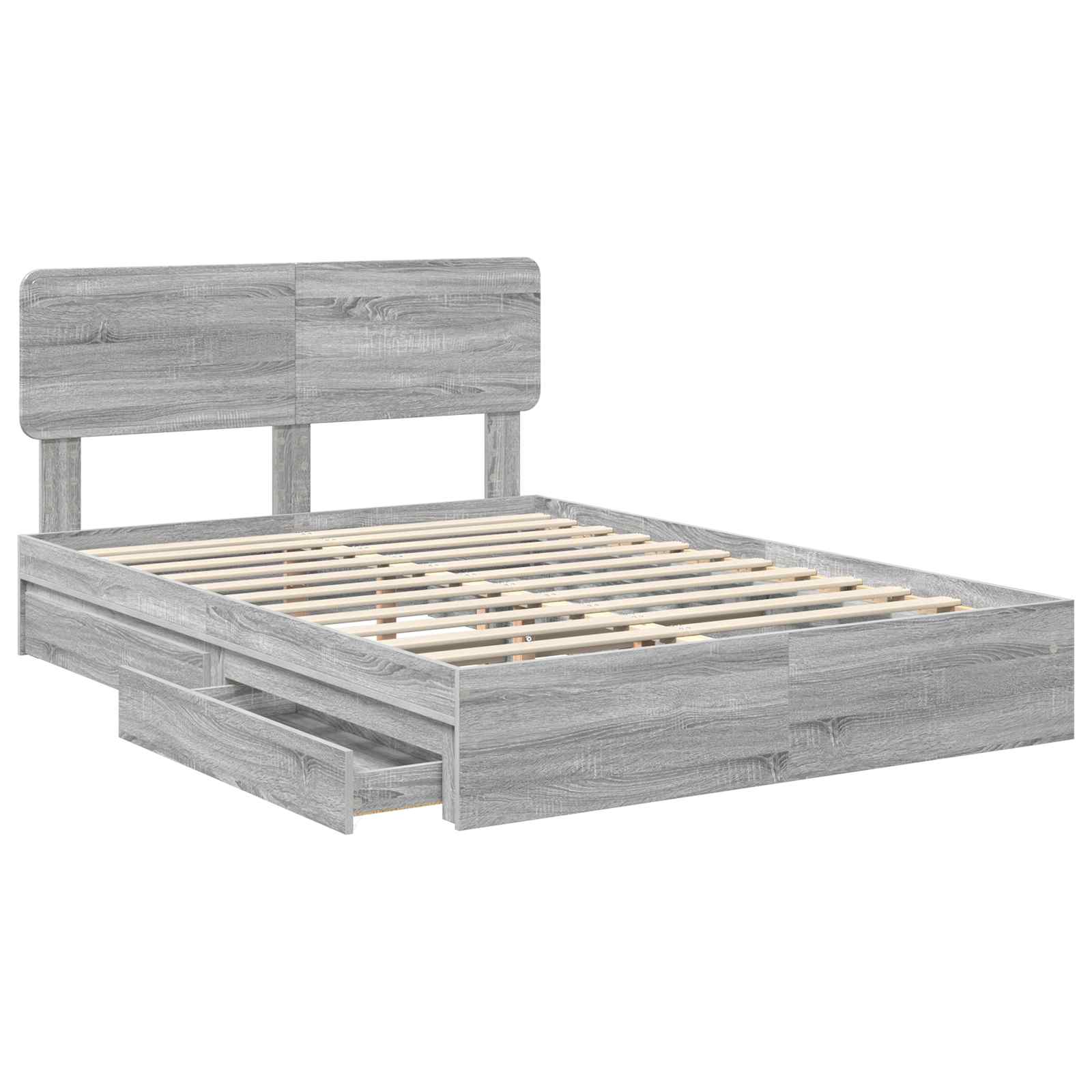 Lit avec rangement, panneau de bois, gris, pour la chambre, 140 × 200 cm - 5